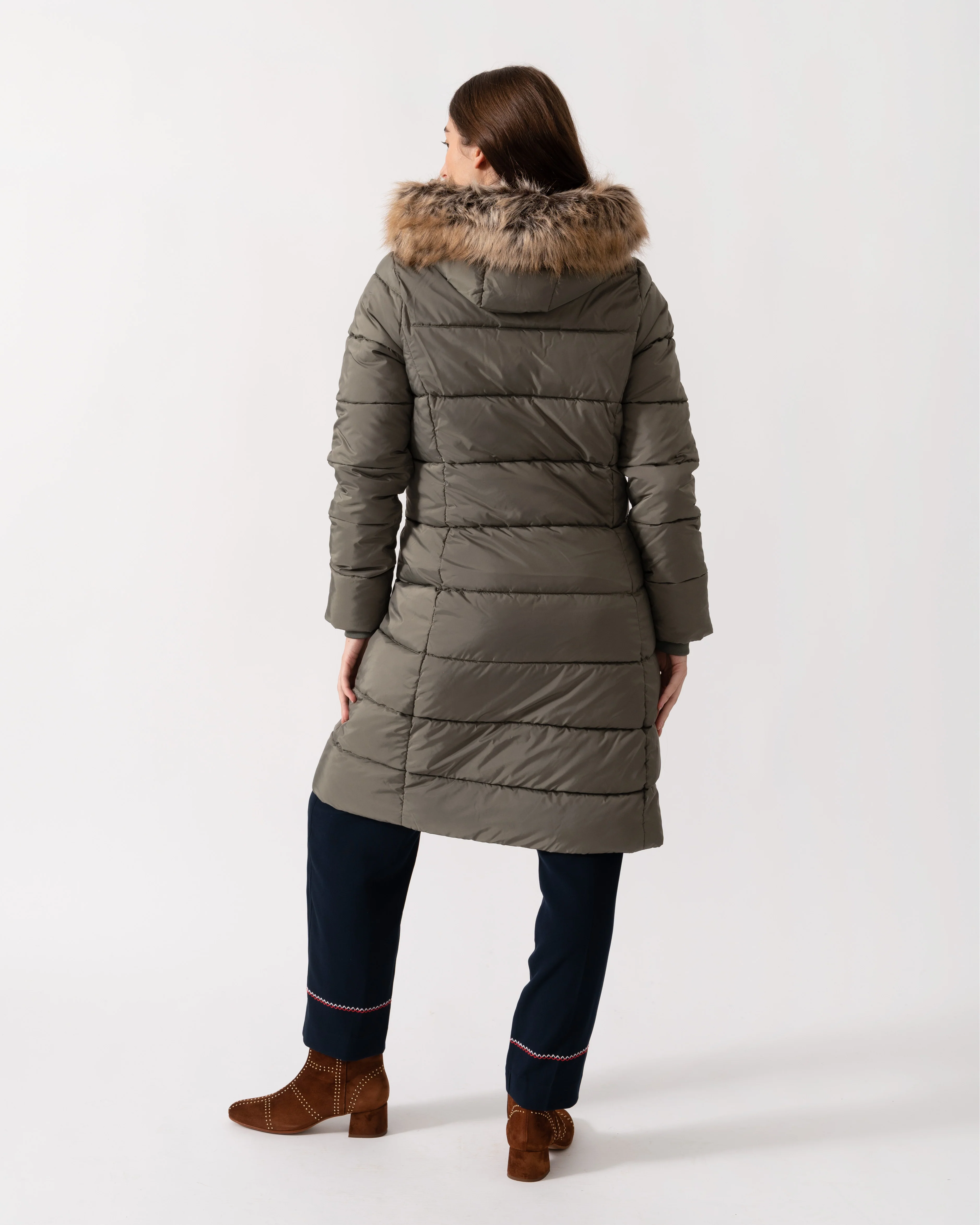 Barbour Rosoman Womens Long Puffer Jacket - Dusty Khaki - Image 4