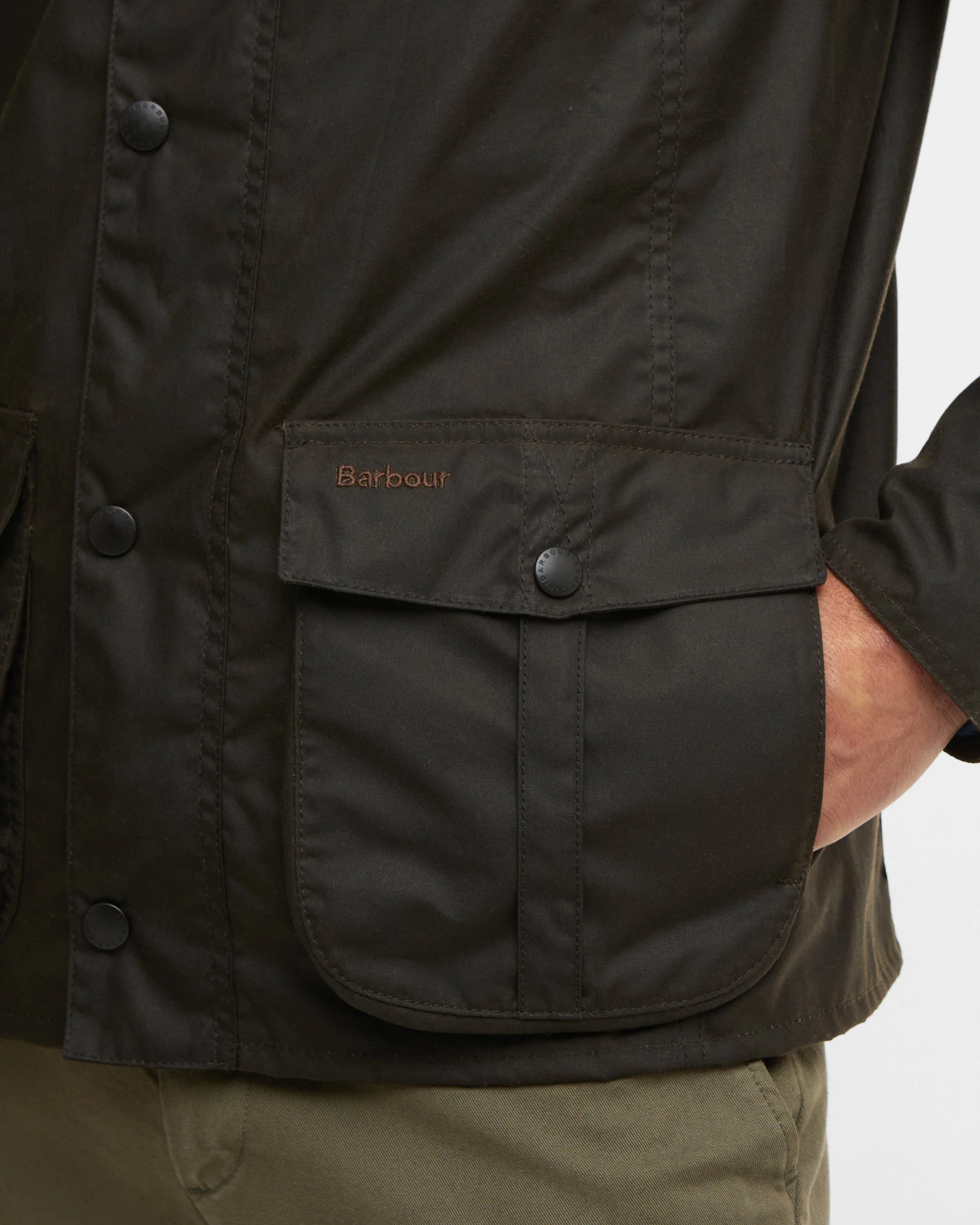 Barbour Sander Mens Wax Jacket - Olive - Image 5