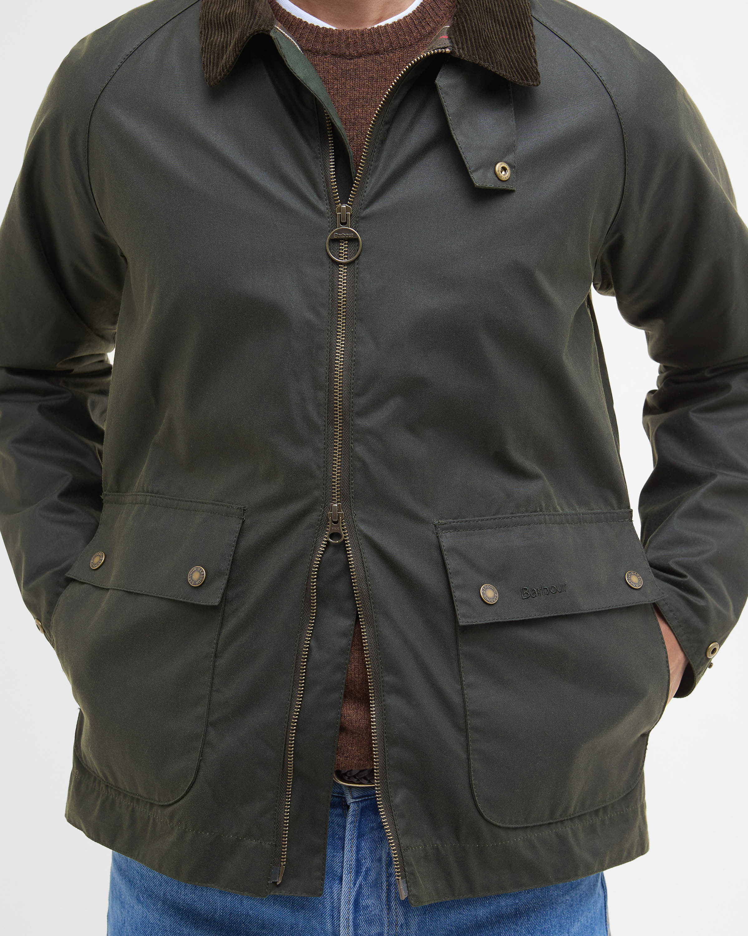 Barbour Short Bedale Mens Wax Jacket - Fern - Image 5