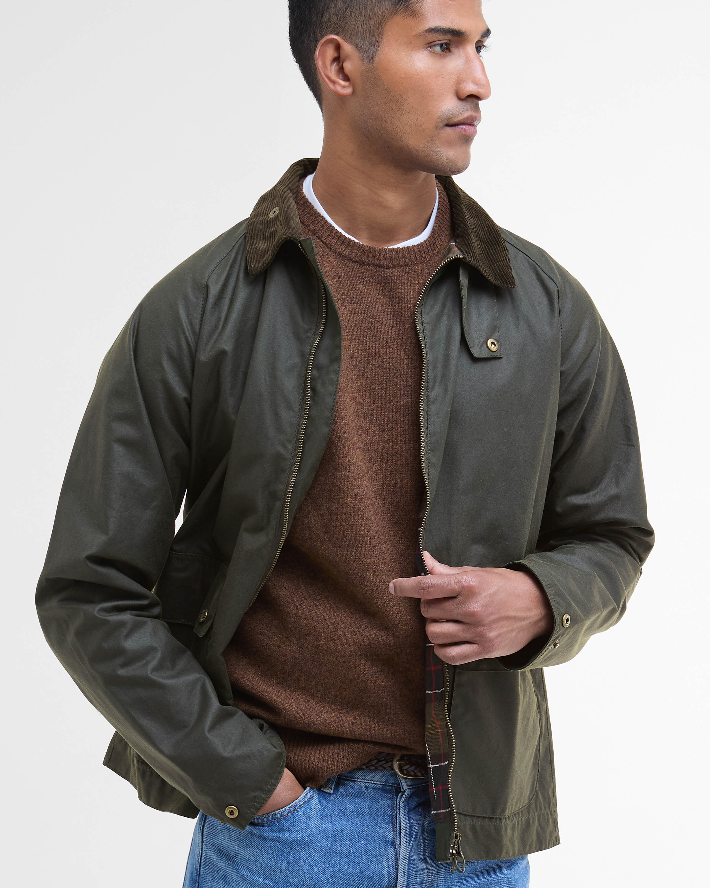 Barbour Short Bedale Mens Wax Jacket - Fern - Image 9