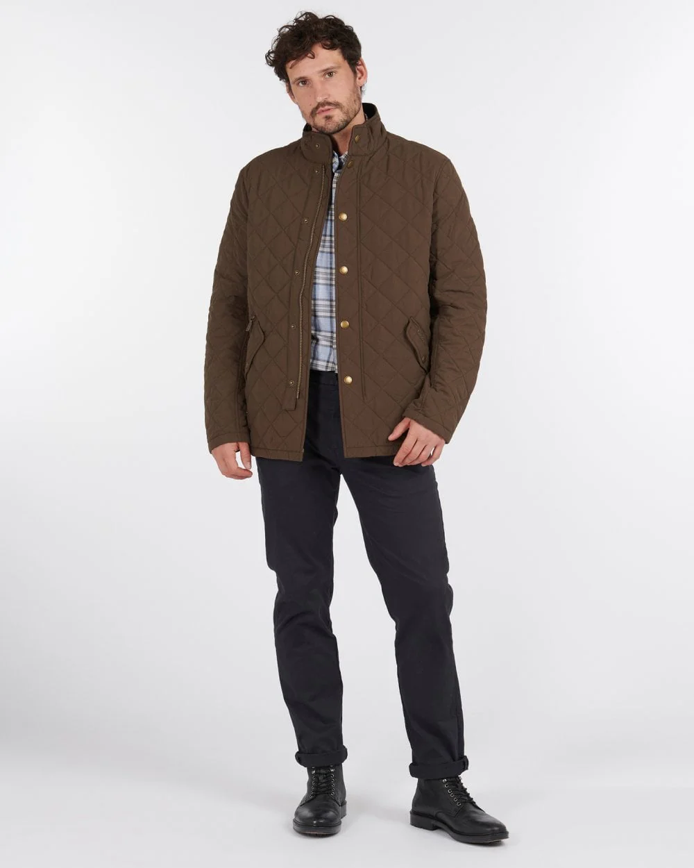 Barbour Shoveler Mens Quilted Jacket - Dark Olive - Image 3