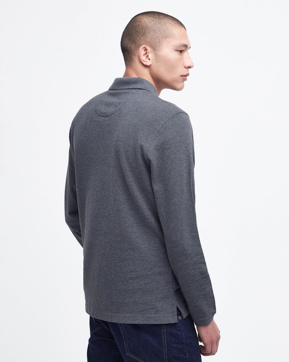 Barbour Sports Mens Long Sleeve Polo Shirt - Slate Marl - Image 4
