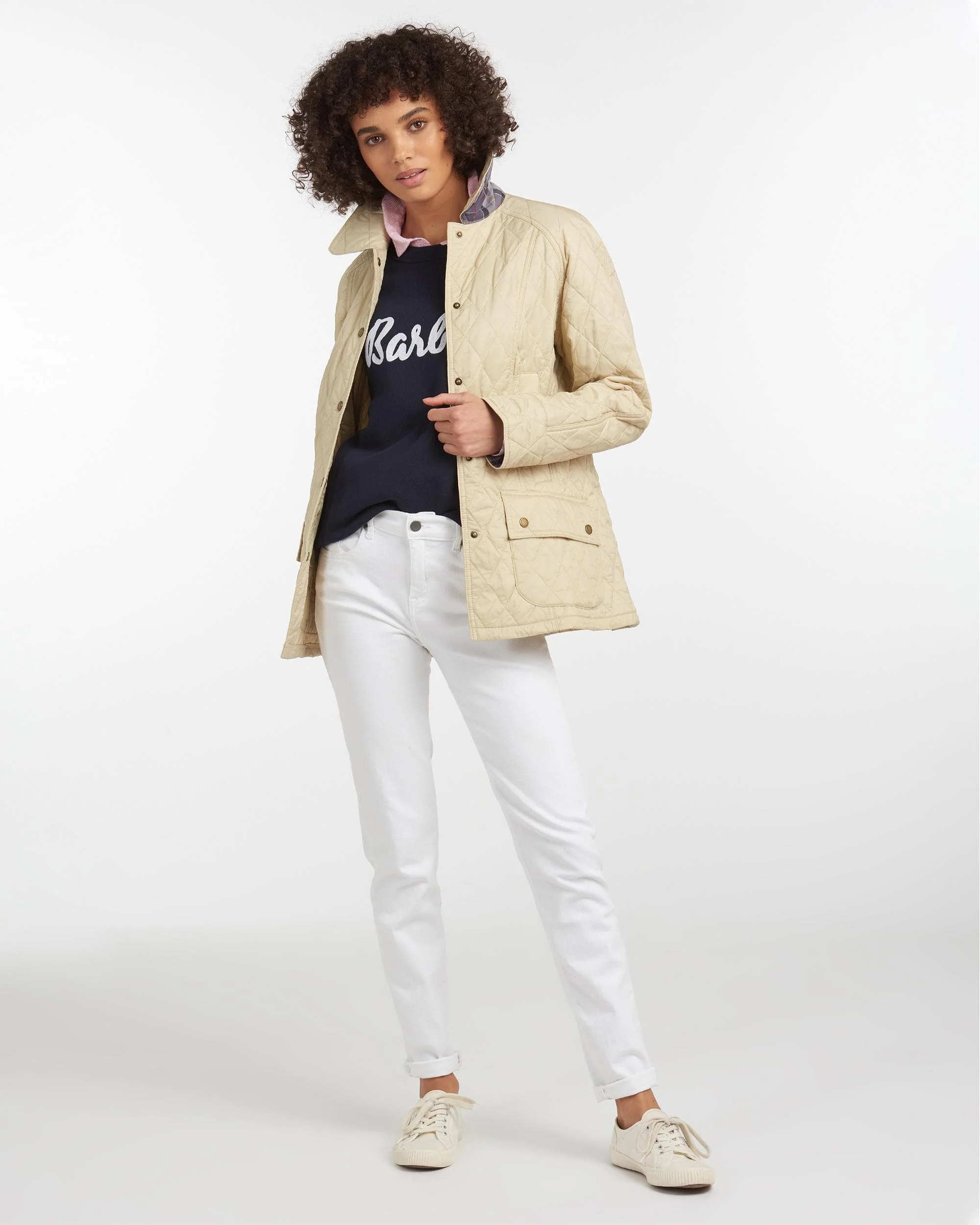 Barbour Summer Beadnell Womens Quilted Jacket - Pearl - Image 6