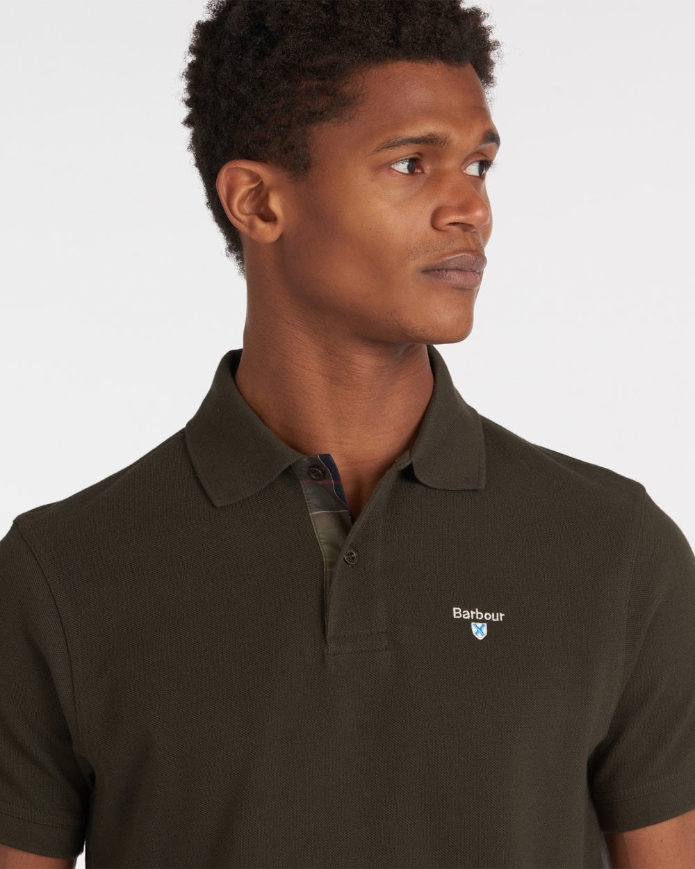 Barbour Tartan Pique Mens Polo - Forest Green - Image 2