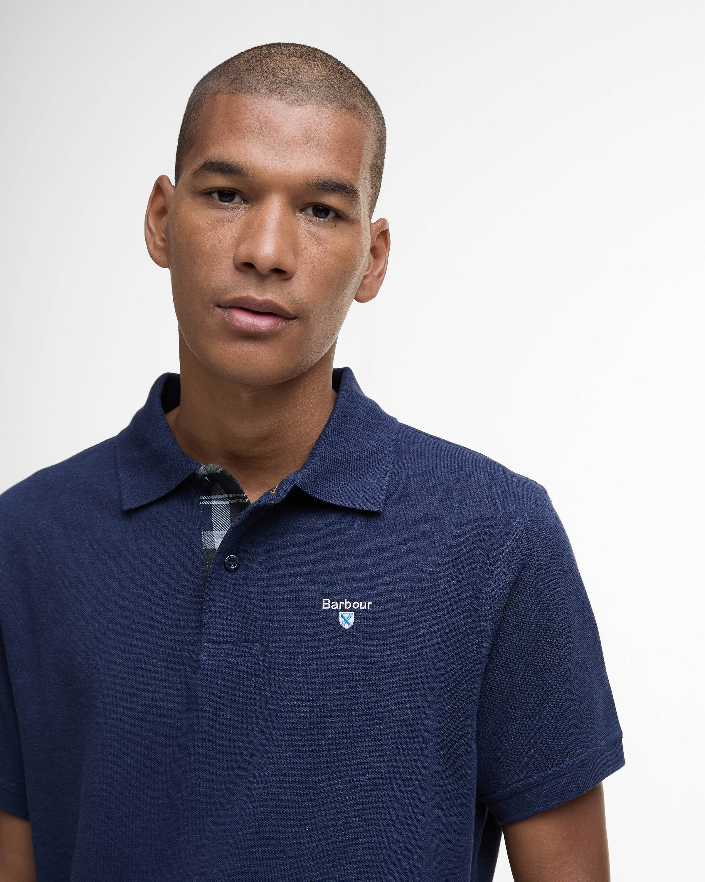 Barbour Tartan Pique Mens Polo - Inky Marl - Image 3