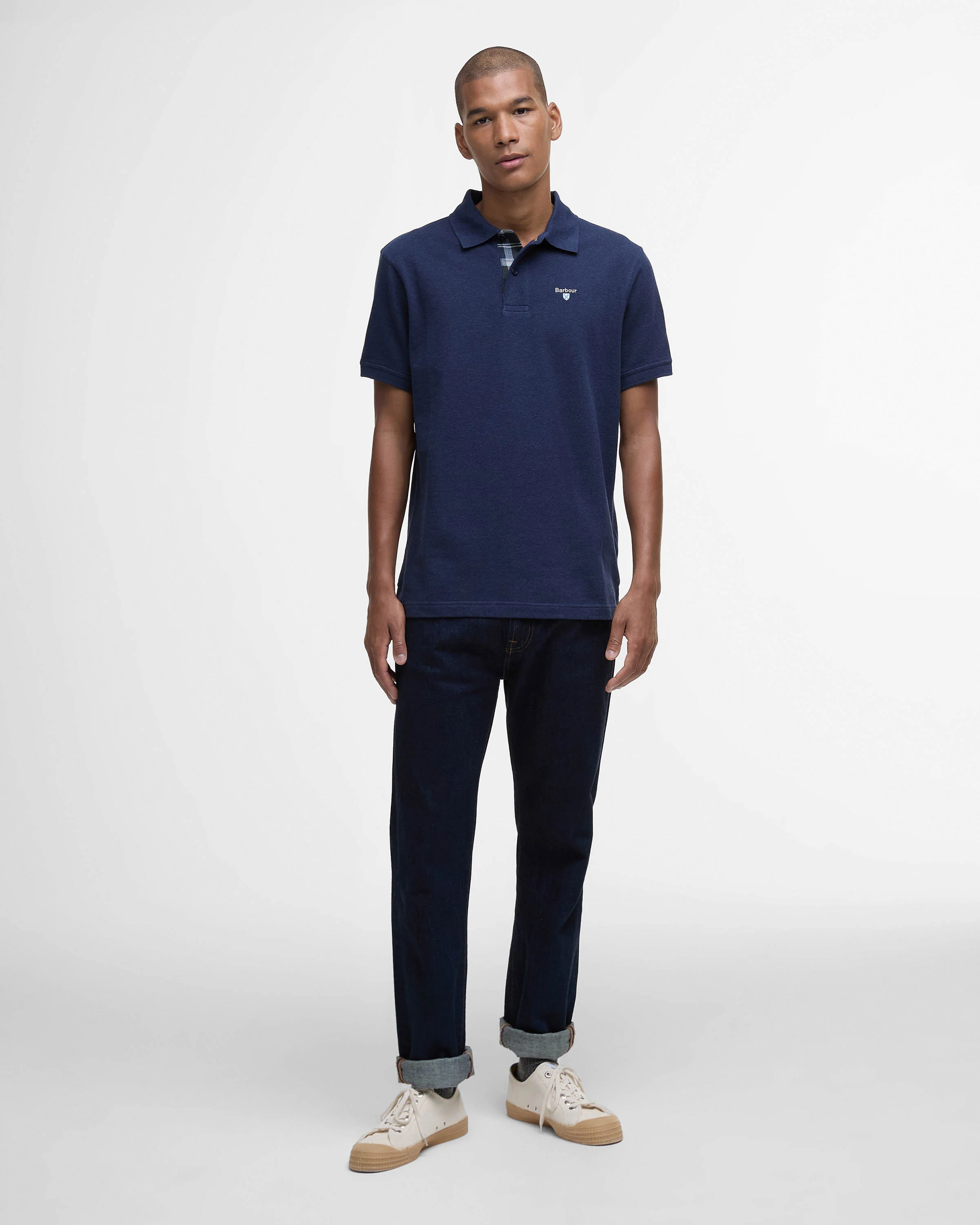 Barbour Tartan Pique Mens Polo - Inky Marl - Image 4