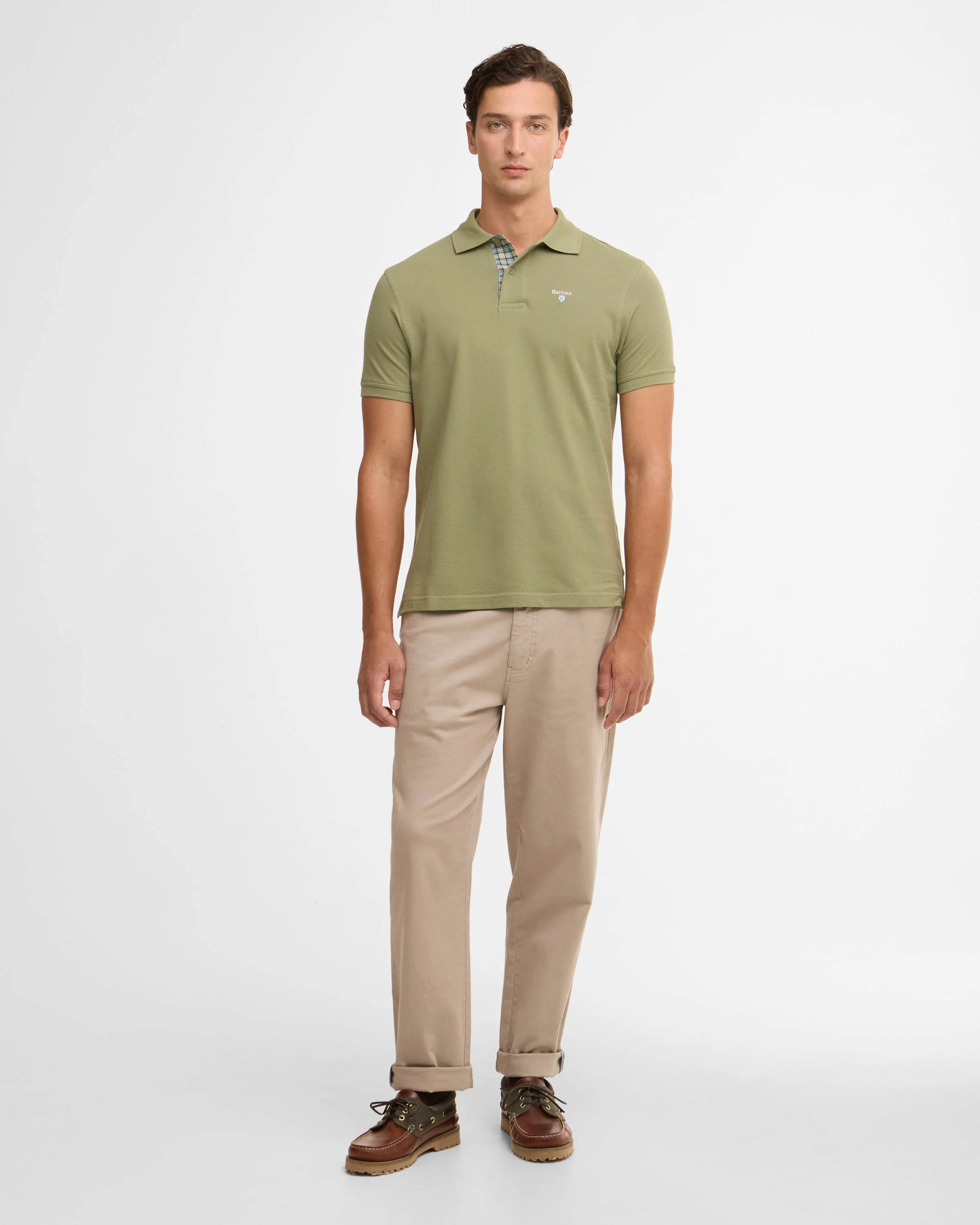 Barbour Tartan Pique Mens Polo - Laurel Green - Image 3