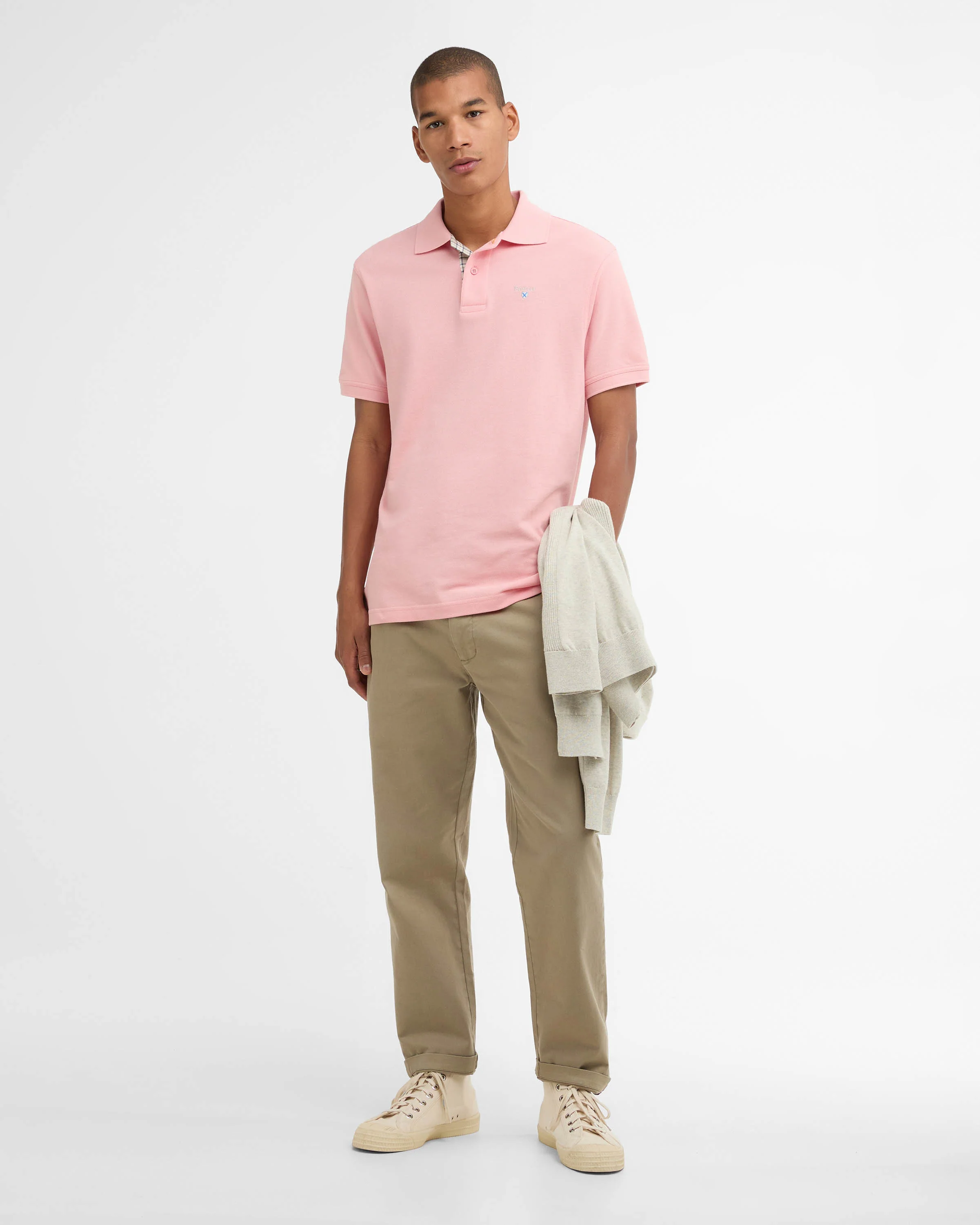 Barbour Tartan Pique Mens Polo - Mineral Pink - Image 2