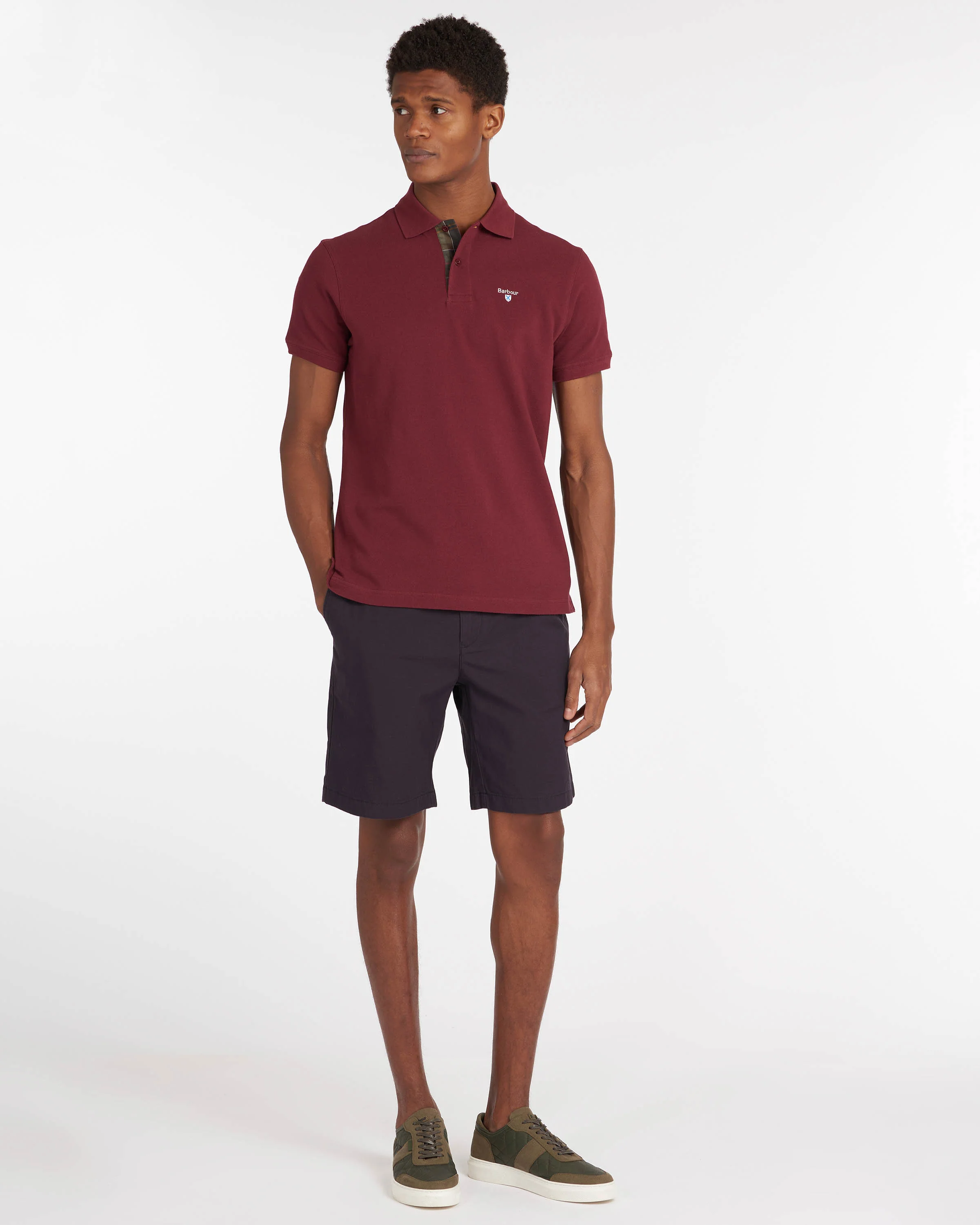 Barbour Tartan Pique Mens Polo - Ruby - Image 2