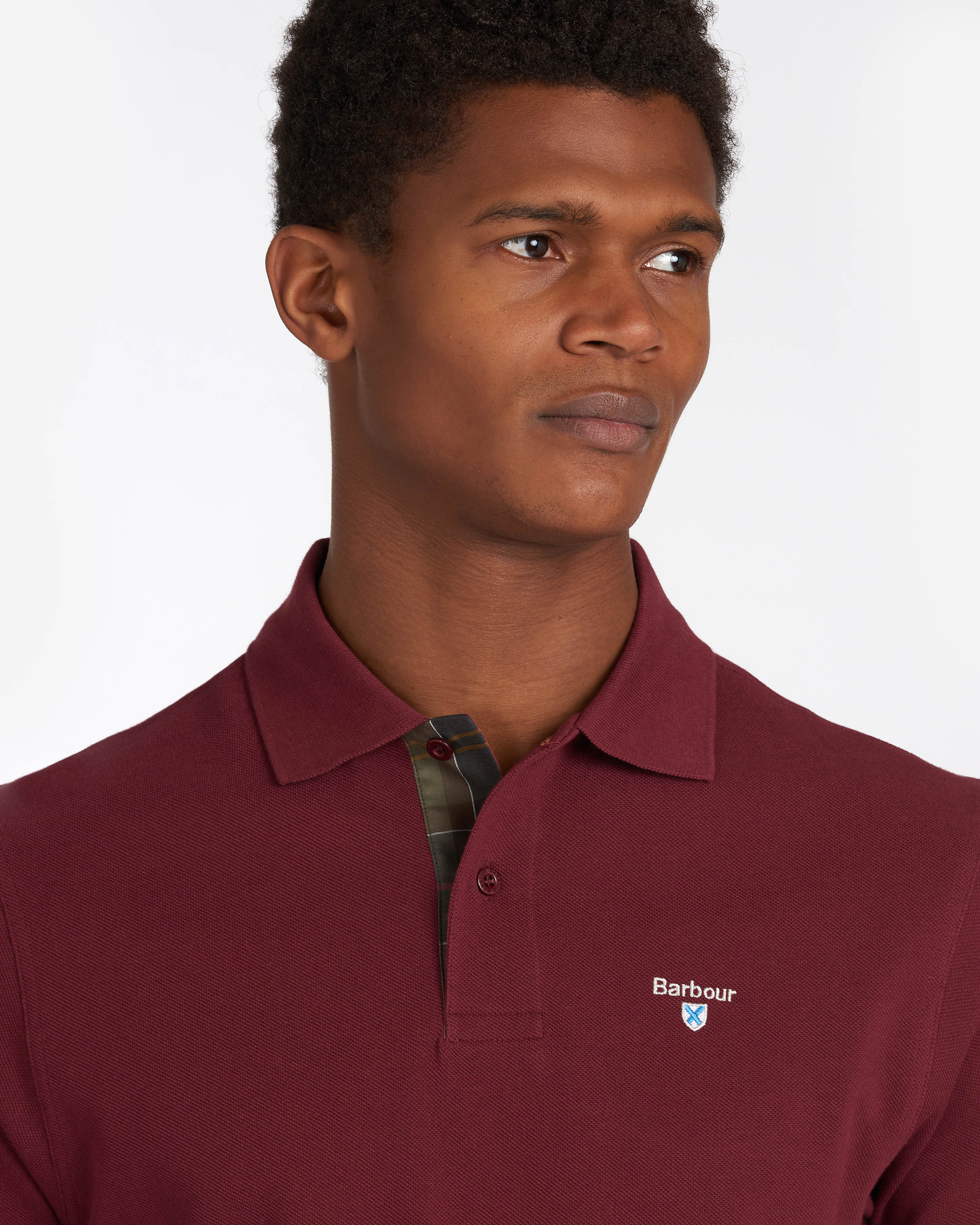 Barbour Tartan Pique Mens Polo - Ruby - Image 4