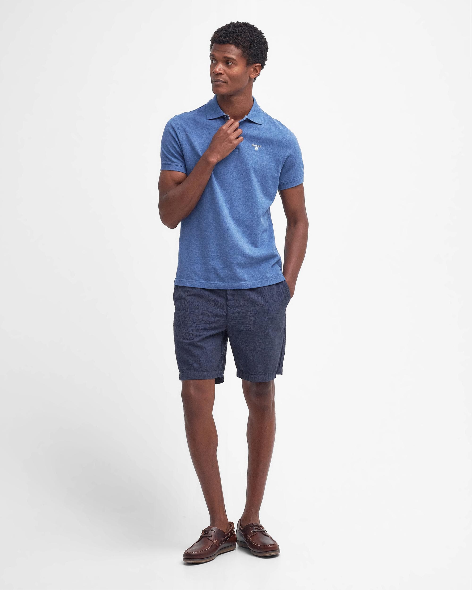 Barbour Tartan Pique Mens Polo - Dark Chambray Marl - Image 3