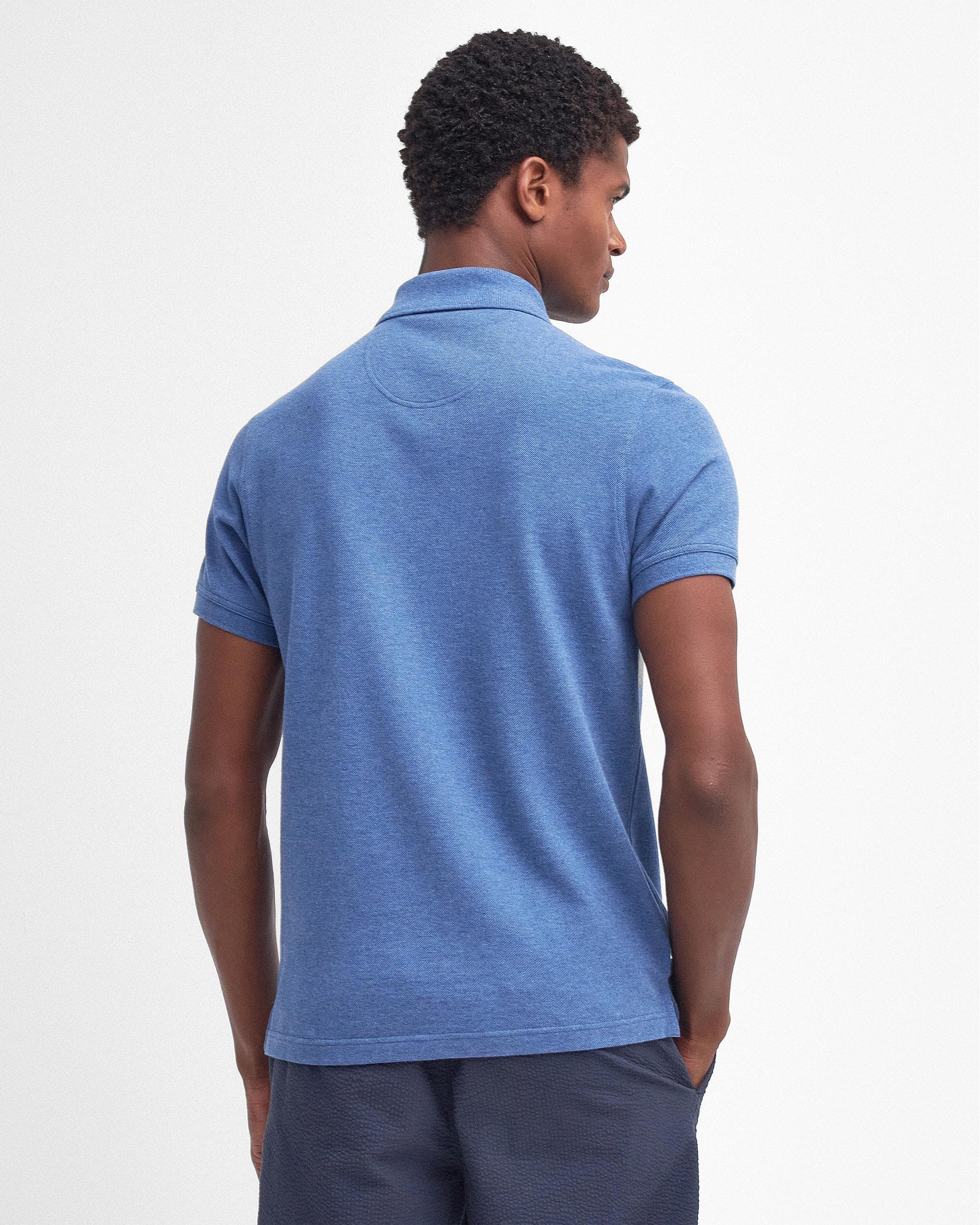 Barbour Tartan Pique Mens Polo - Dark Chambray Marl - Image 4