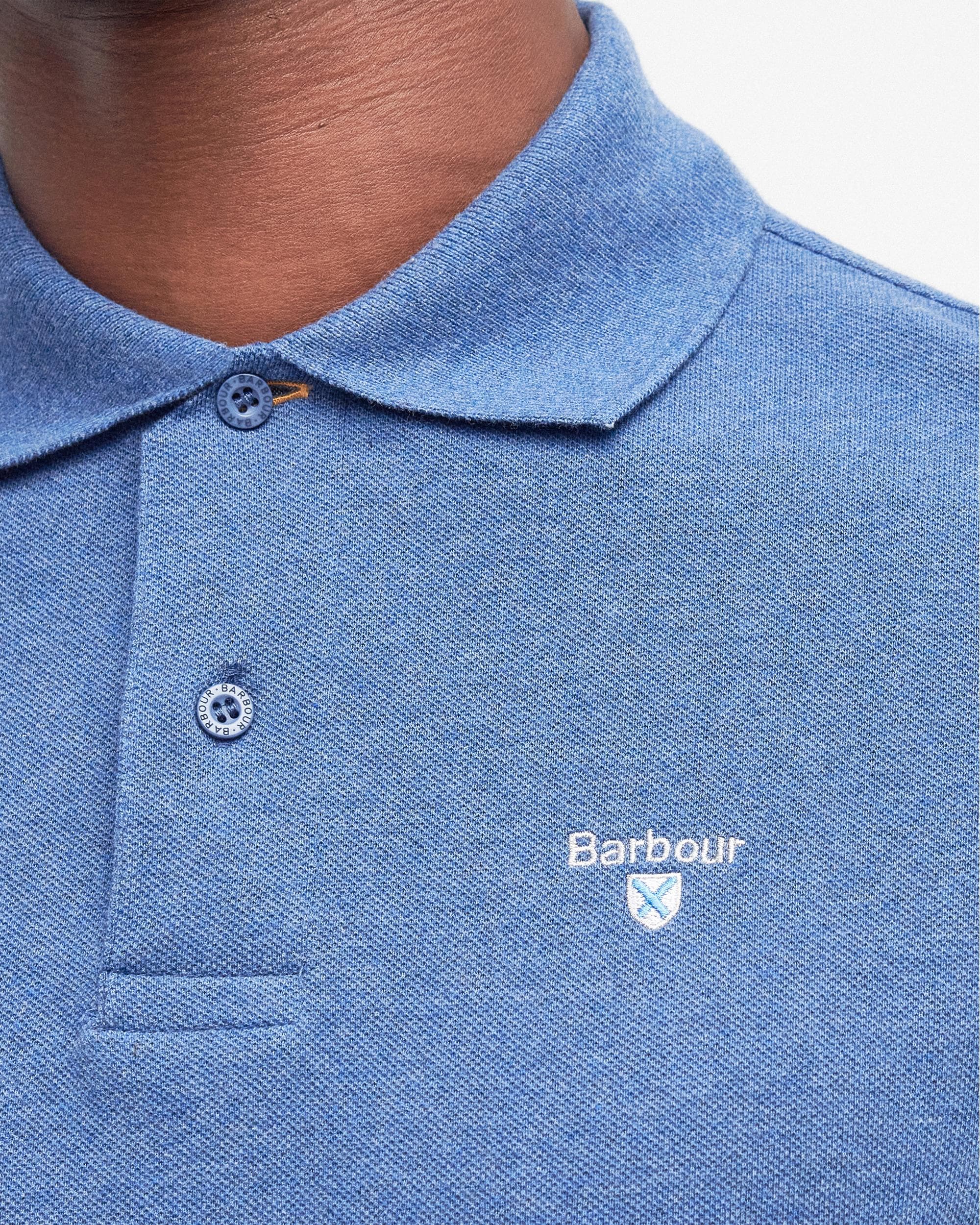 Barbour Tartan Pique Mens Polo - Dark Chambray Marl - Image 5