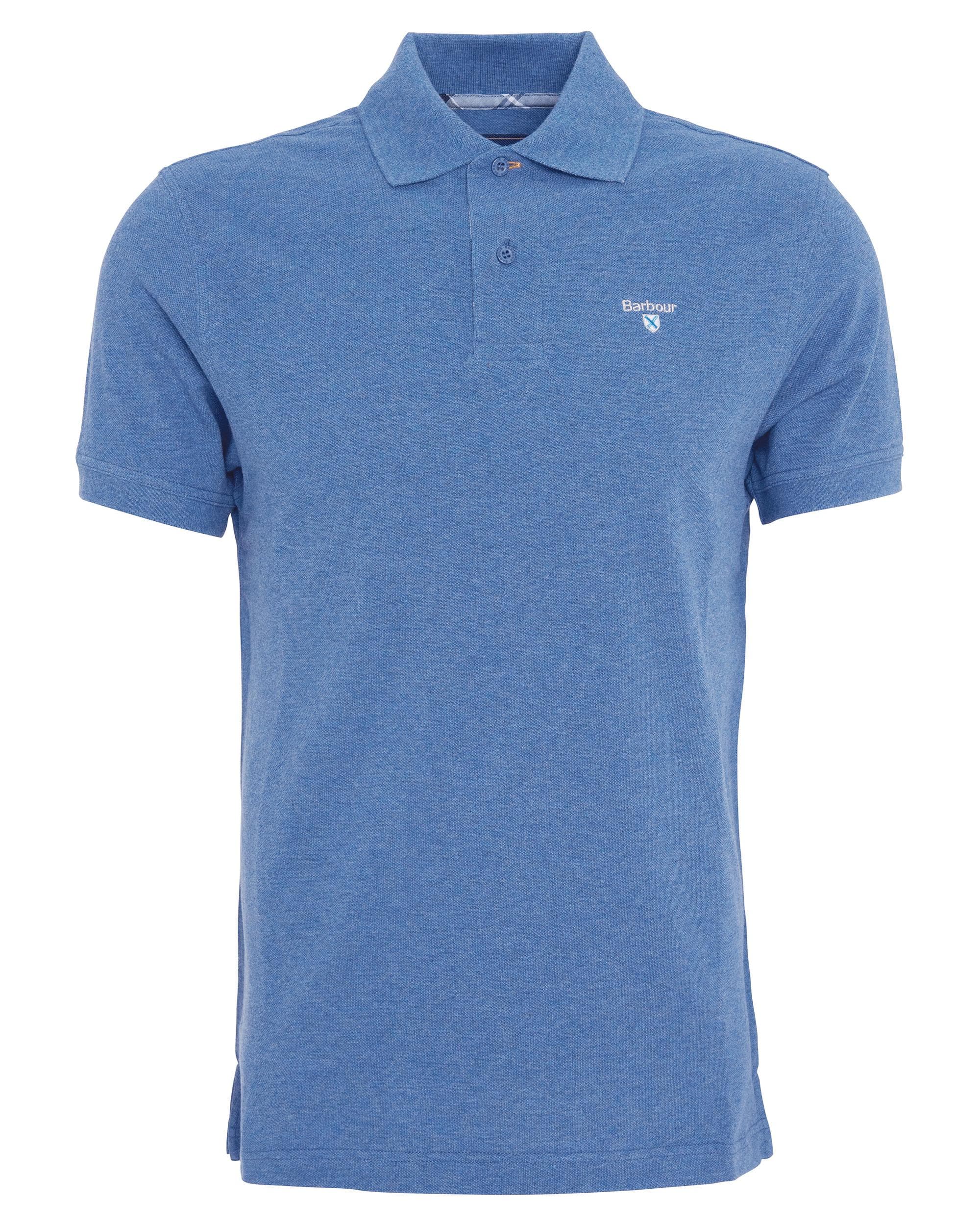 Barbour Tartan Pique Mens Polo - Dark Chambray Marl - Image 7