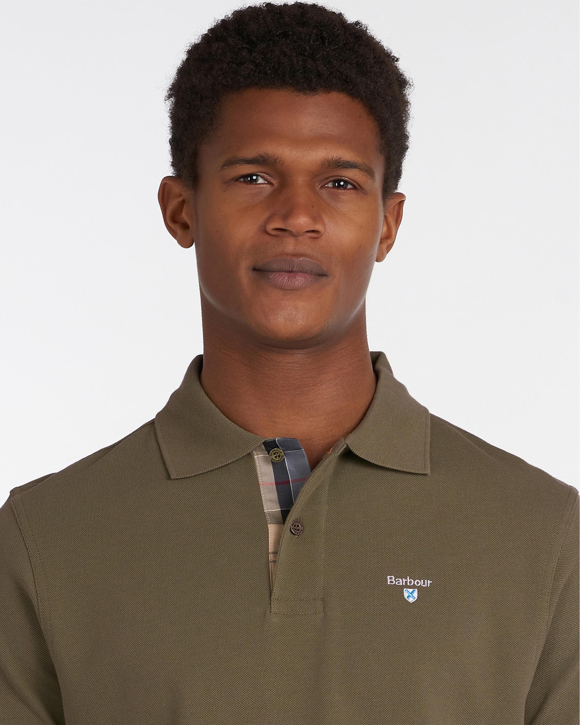 Barbour Tartan Pique Mens Polo - Dark Olive/Classic - Image 2