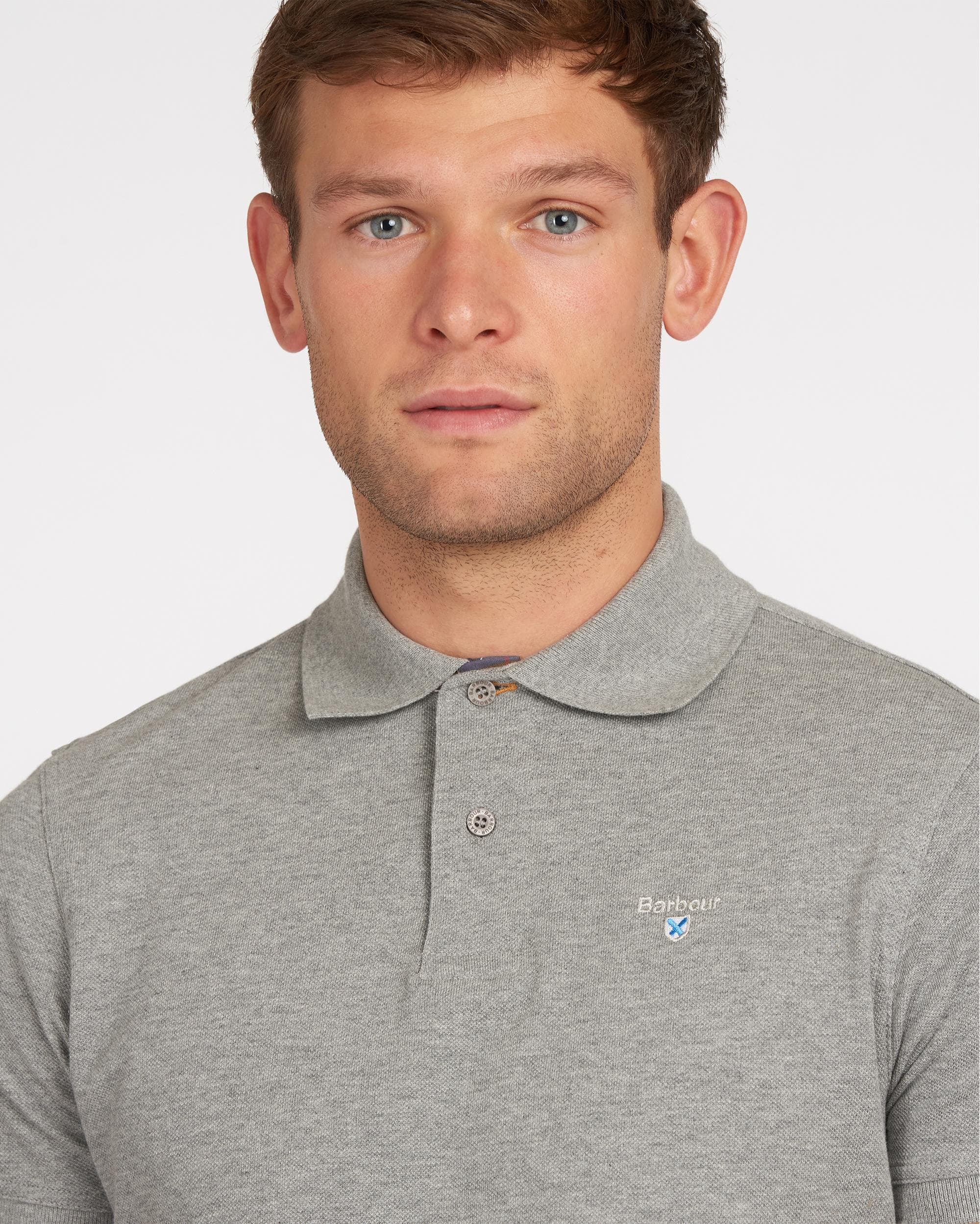 Barbour Tartan Pique Mens Polo - Grey Marl - Image 2