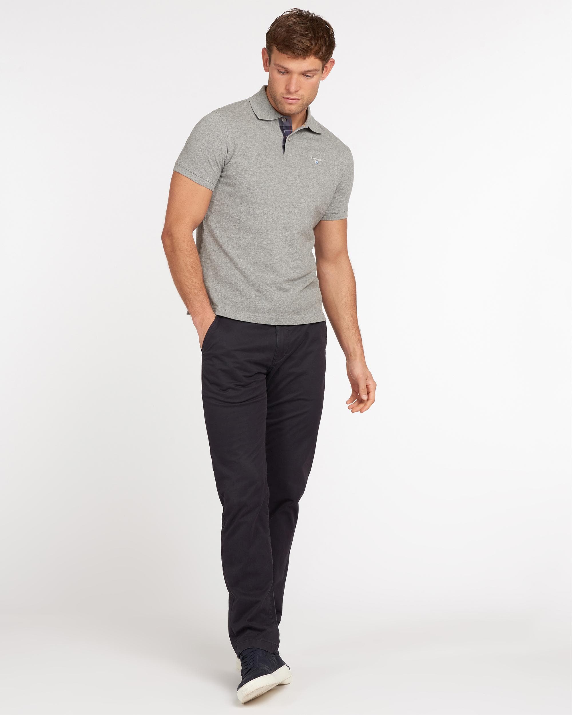Barbour Tartan Pique Mens Polo - Grey Marl - Image 3