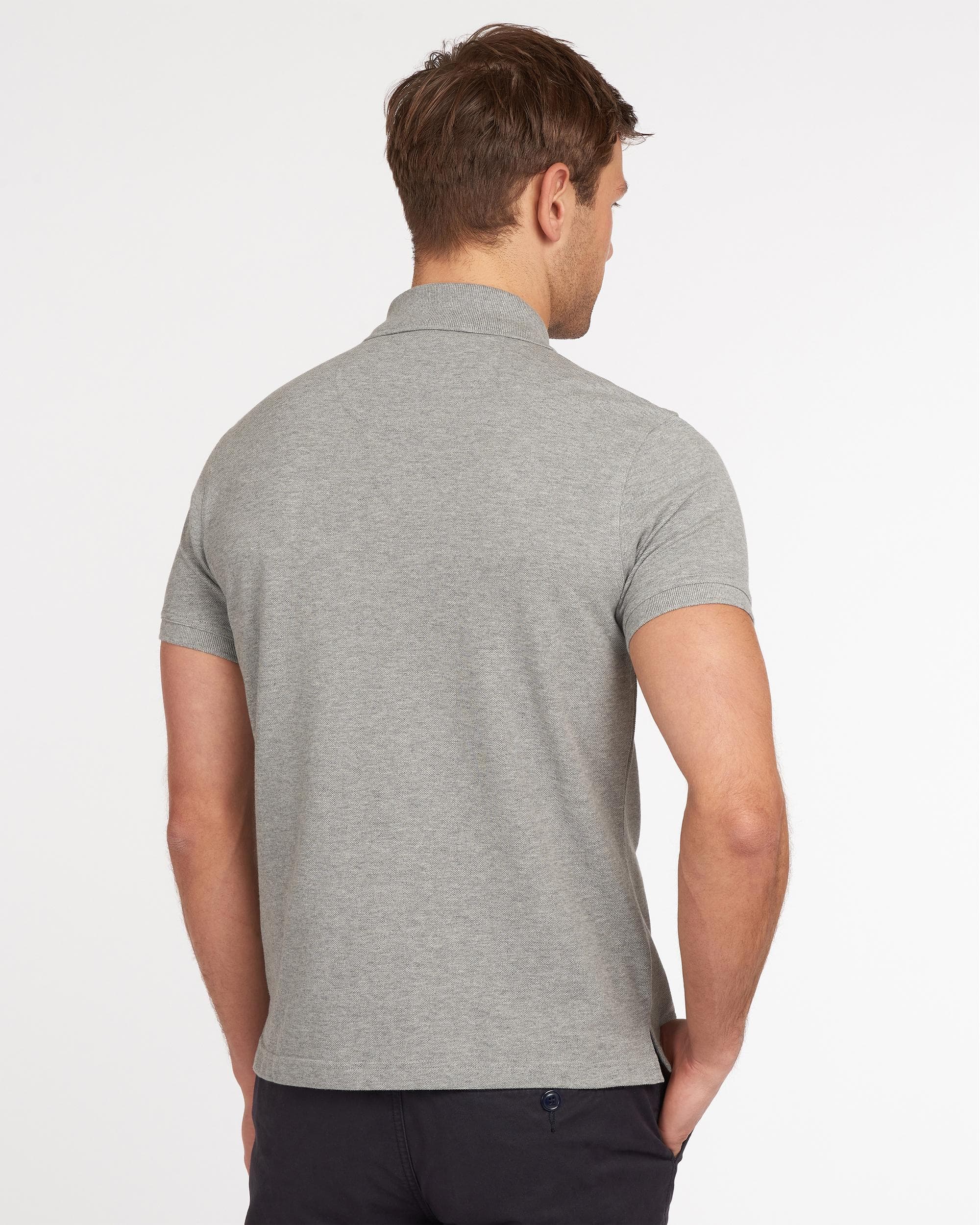 Barbour Tartan Pique Mens Polo - Grey Marl - Image 4