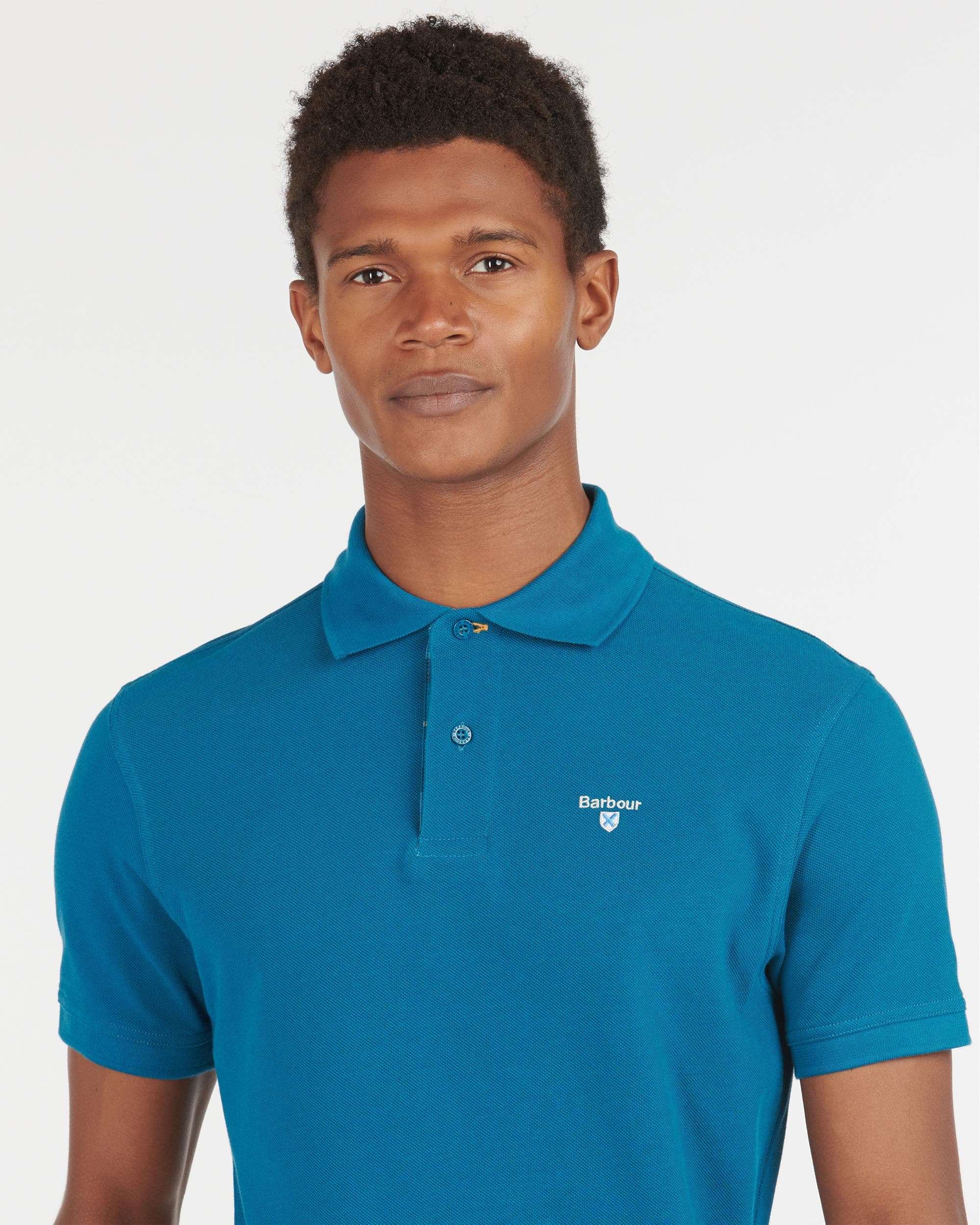 Barbour Tartan Pique Mens Polo - Lyons Blue - Image 2