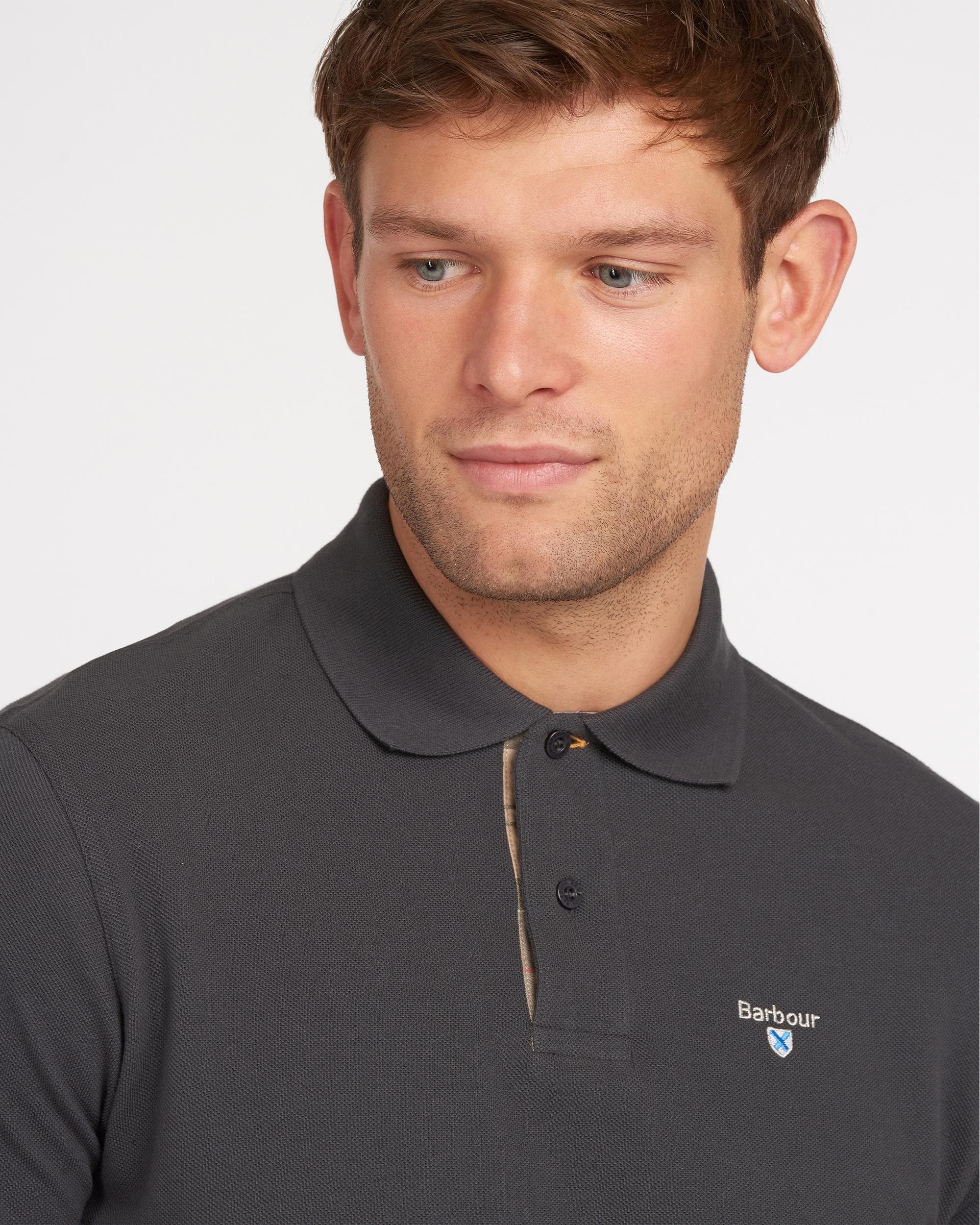Barbour Tartan Pique Mens Polo - Navy/Dress - Image 2