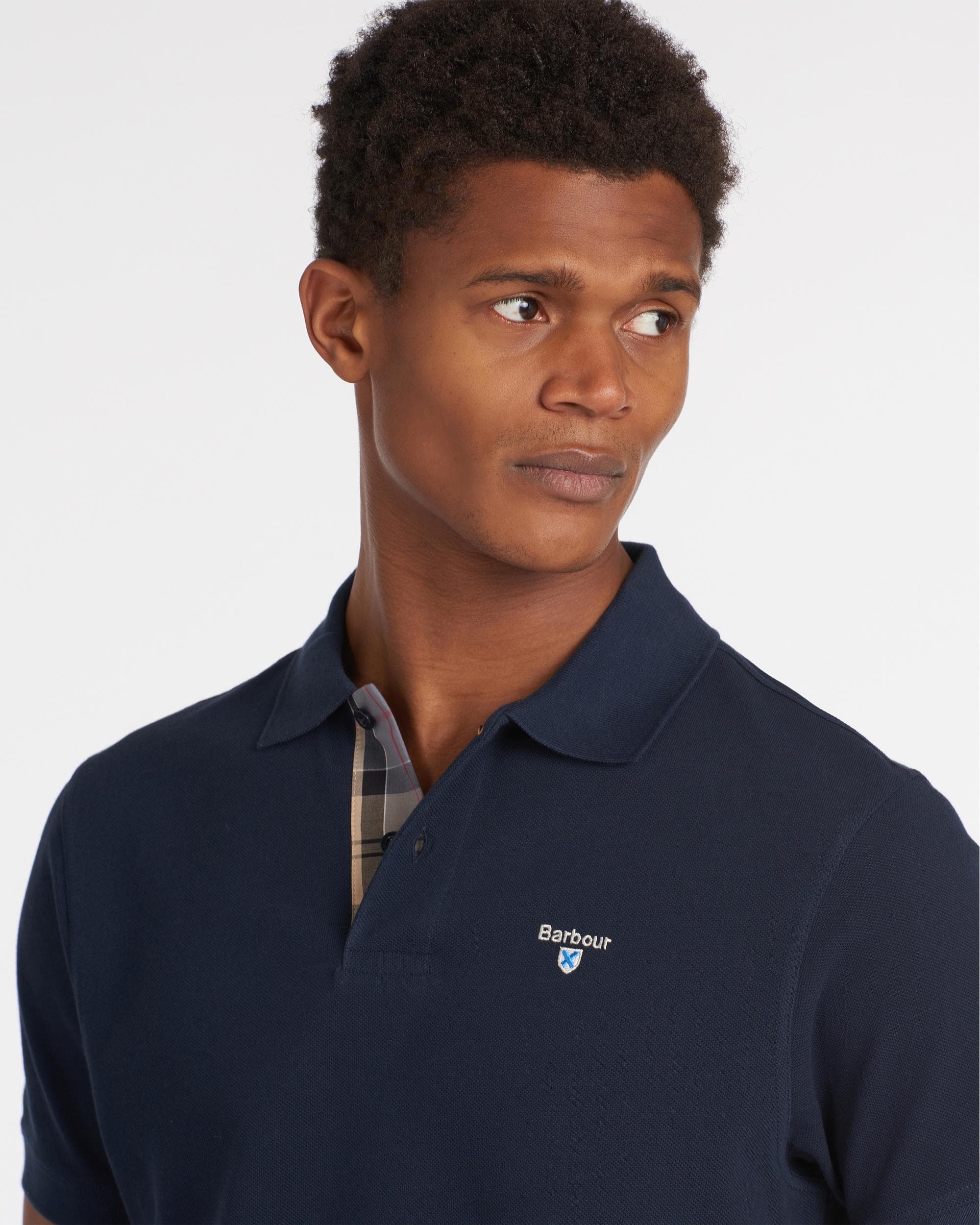 Barbour Tartan Pique Mens Polo - New Navy - Image 2