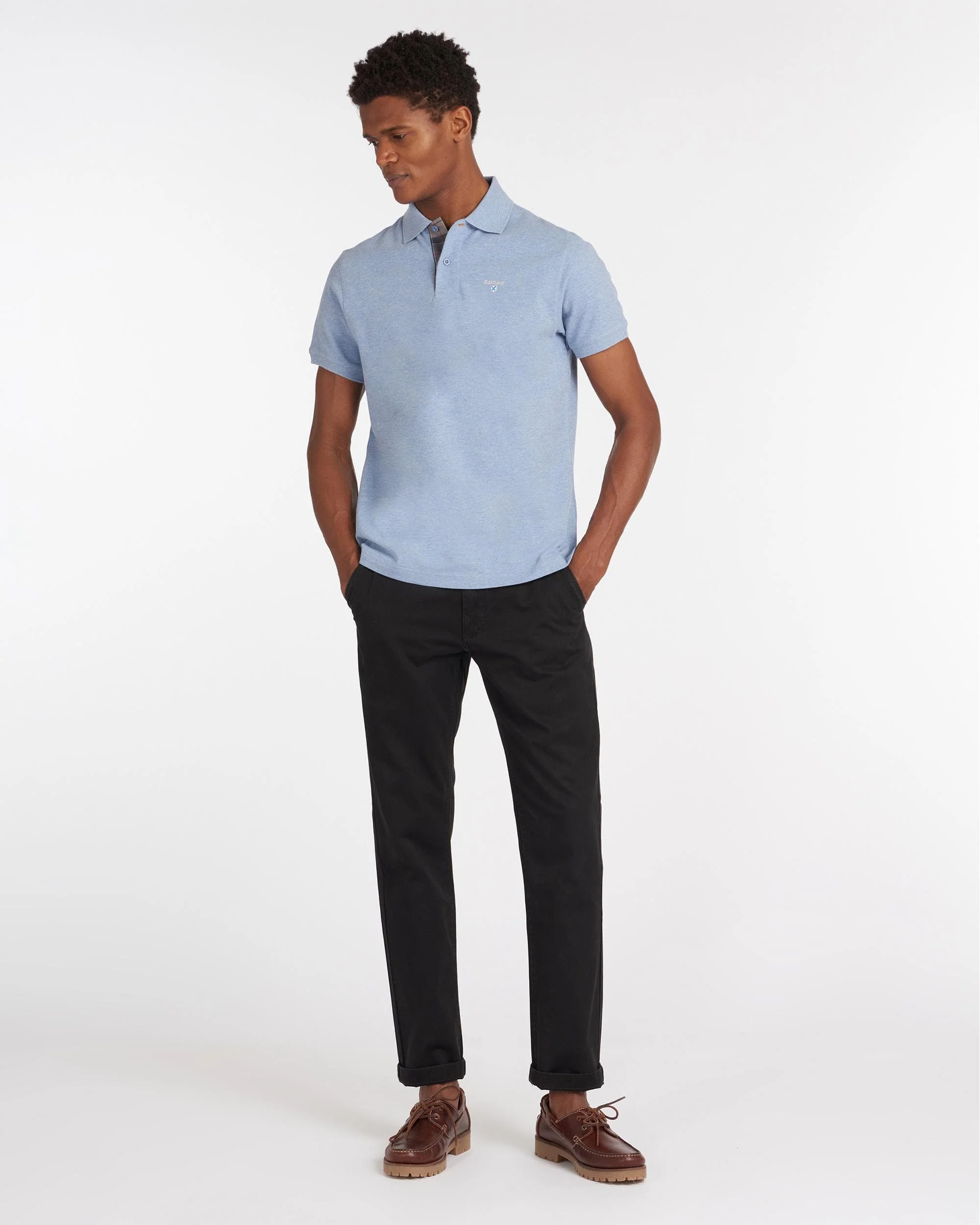 Barbour Tartan Pique Mens Polo - Sky Marl/Dress - Image 3