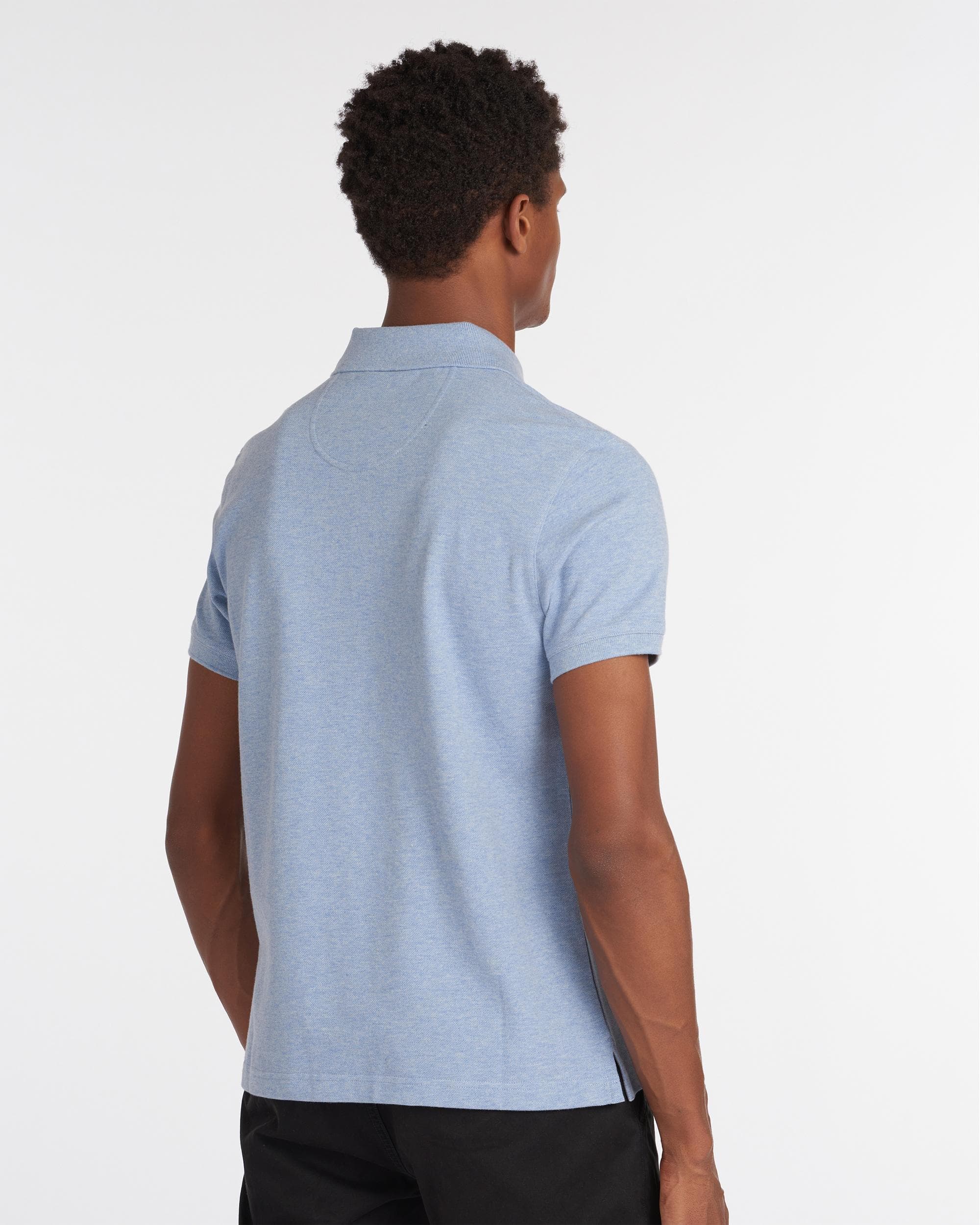 Barbour Tartan Pique Mens Polo - Sky Marl/Dress - Image 4