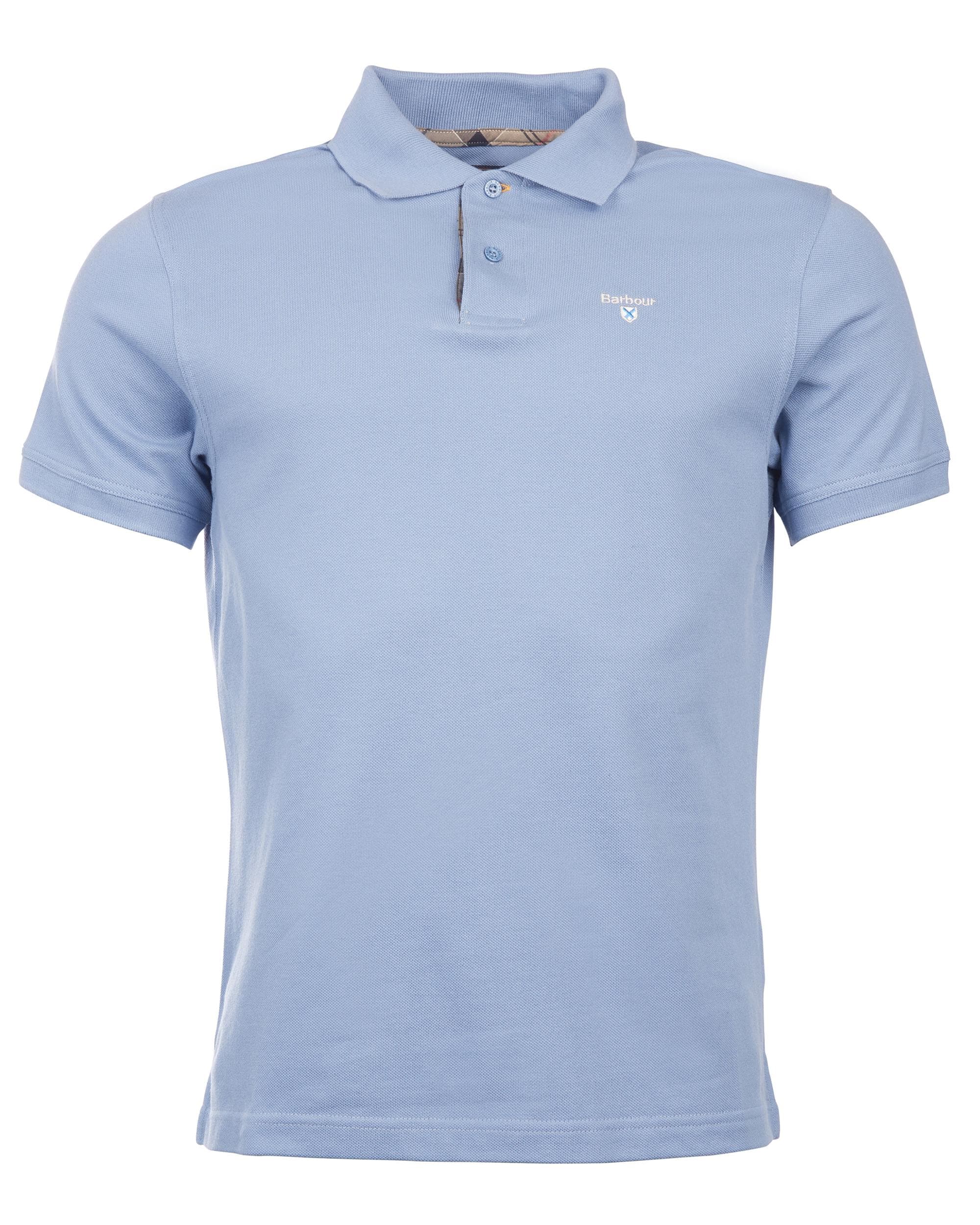Barbour Tartan Pique Mens Polo - Sky Marl/Dress - Image 7