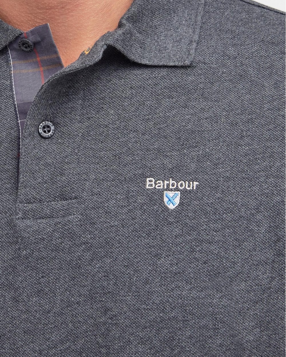 Barbour Tartan Pique Mens Polo - Slate Marl - Image 5
