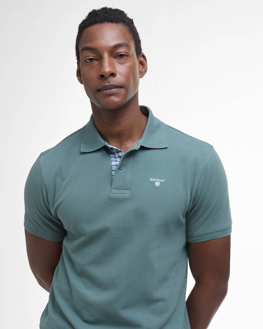 Barbour Tartan Pique Mens Polo - Vintage Teal - Image 3