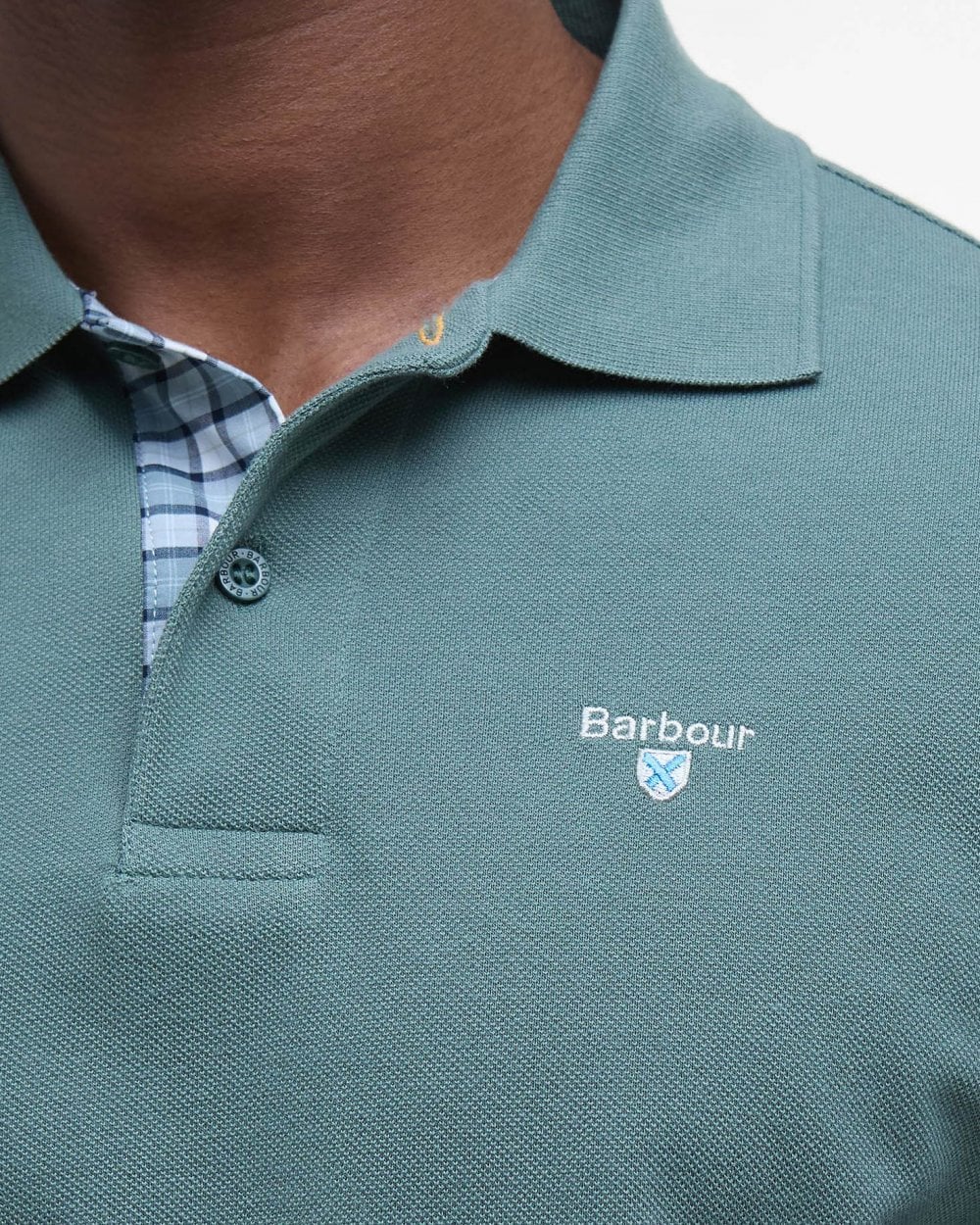 Barbour Tartan Pique Mens Polo - Vintage Teal - Image 4