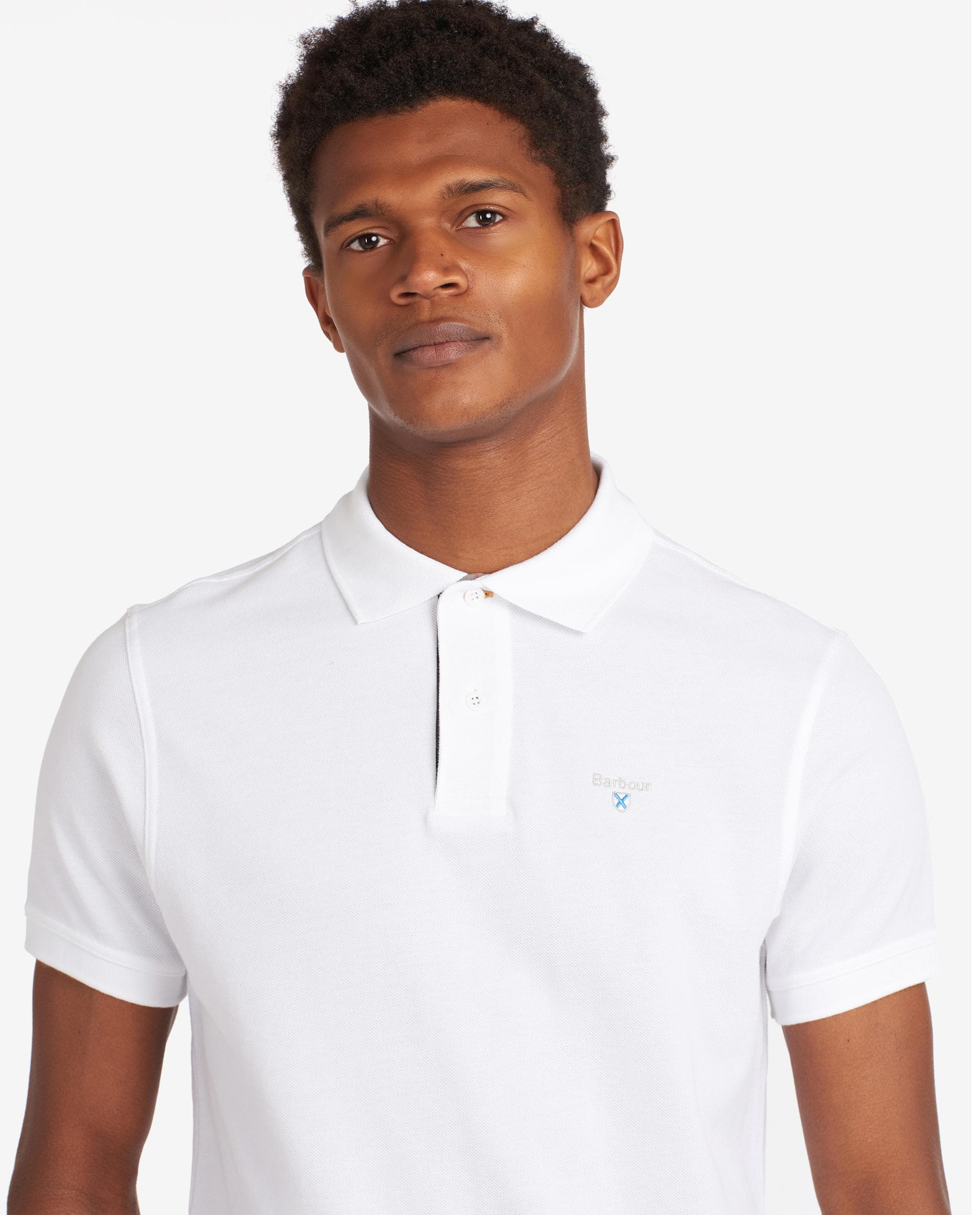 Barbour Tartan Pique Mens Polo - White/Dress - Image 2