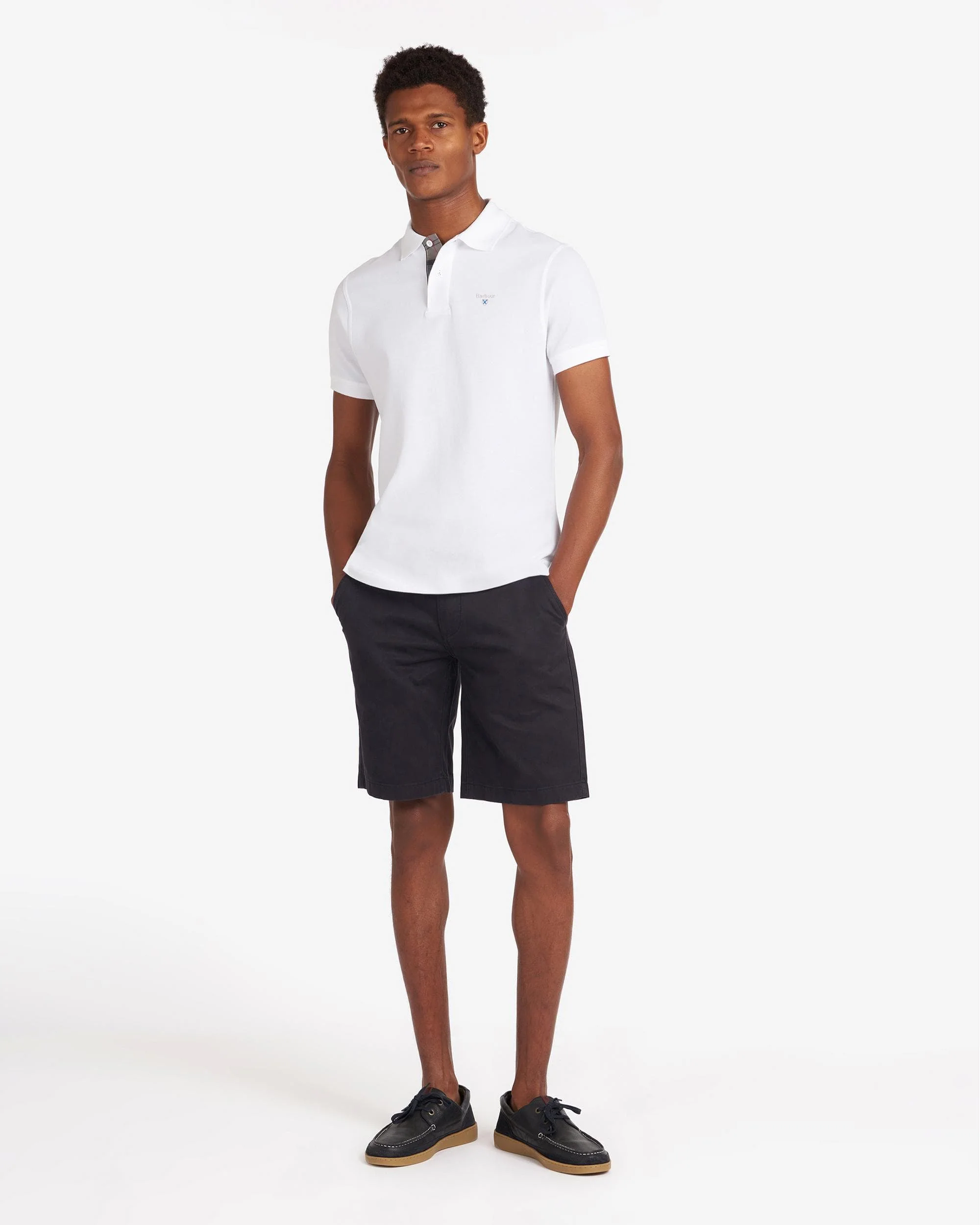 Barbour Tartan Pique Mens Polo - White/Dress - Image 3