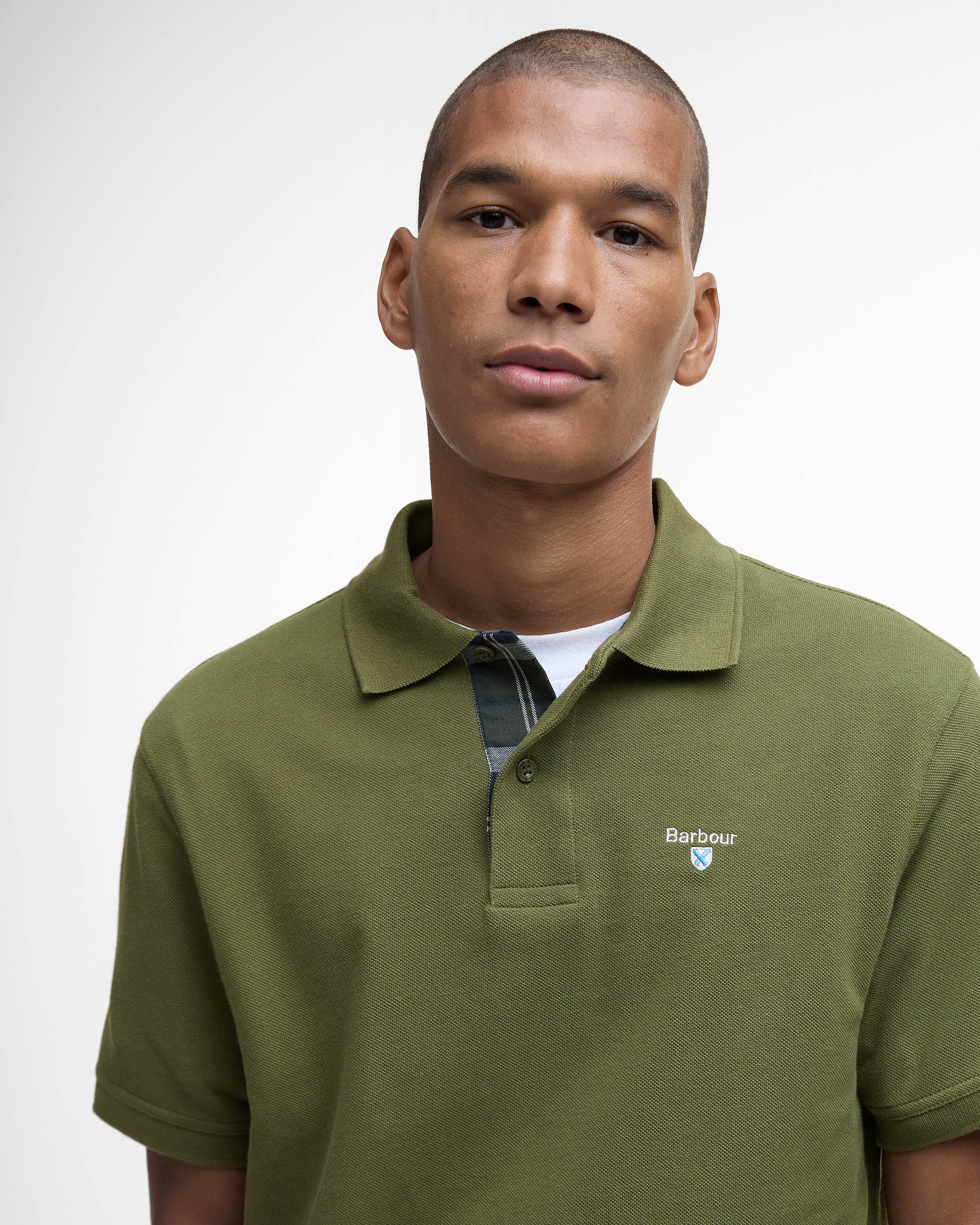Barbour Tartan Pique Mens Polo - Winter Moss - Image 2