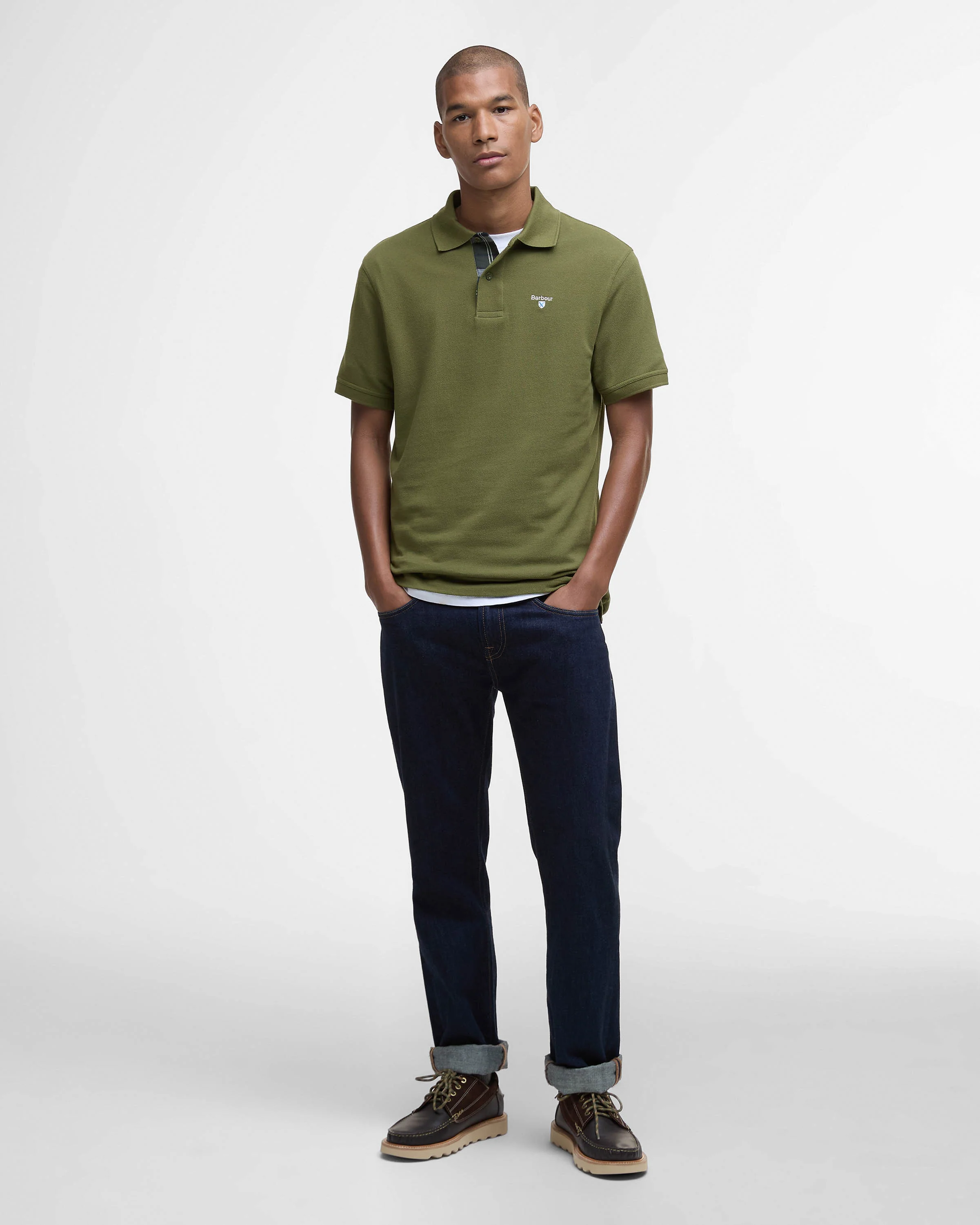 Barbour Tartan Pique Mens Polo - Winter Moss - Image 3