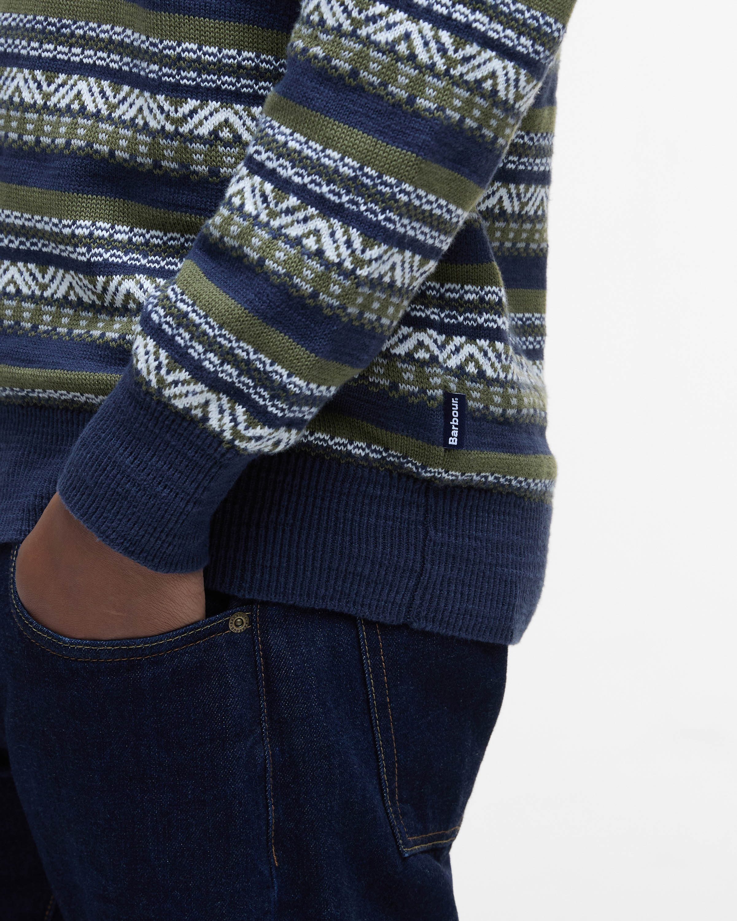 Barbour Topcliffe Mens Fairisle Crew Neck Sweater - Navy - Image 2