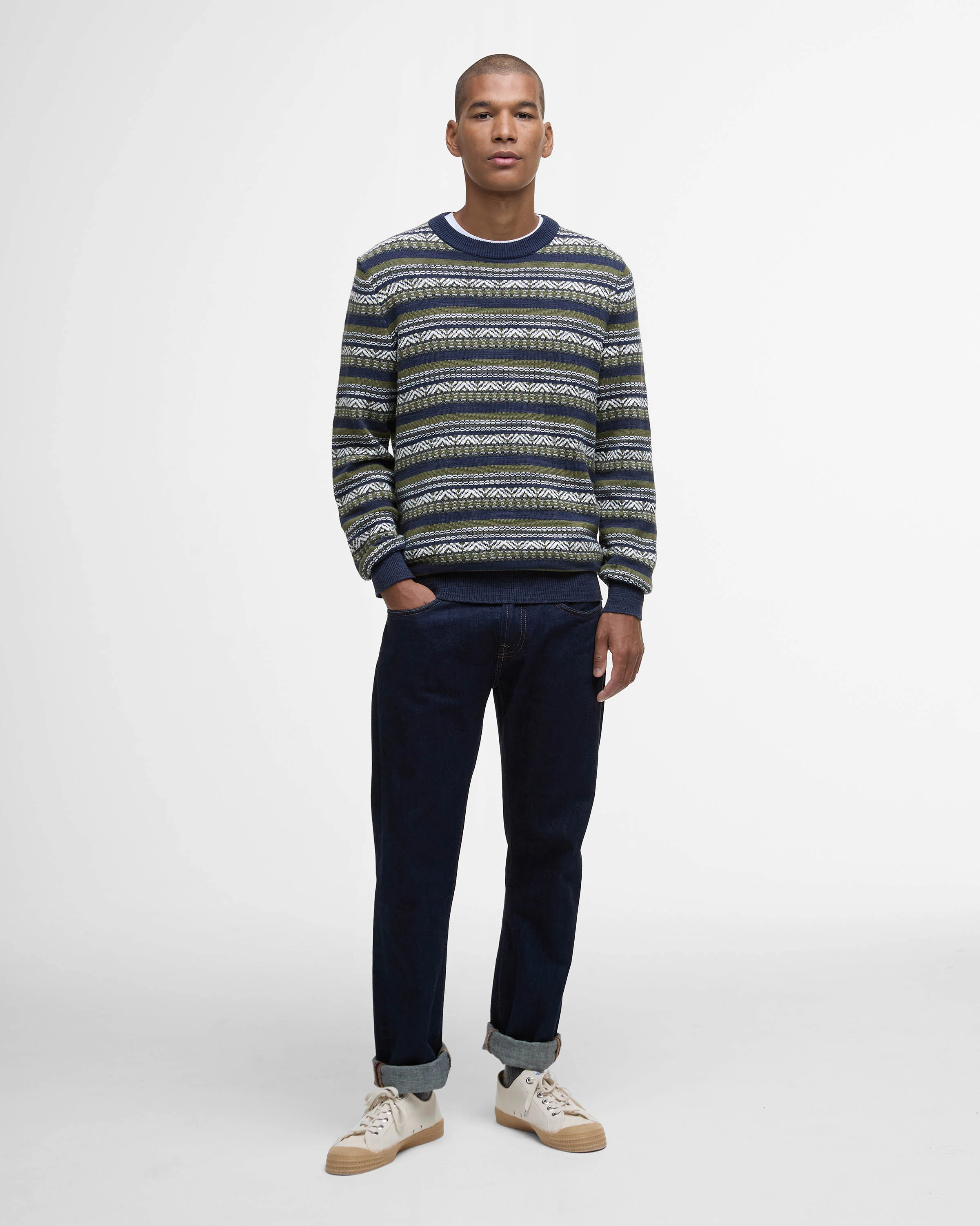 Barbour Topcliffe Mens Fairisle Crew Neck Sweater - Navy - Image 4