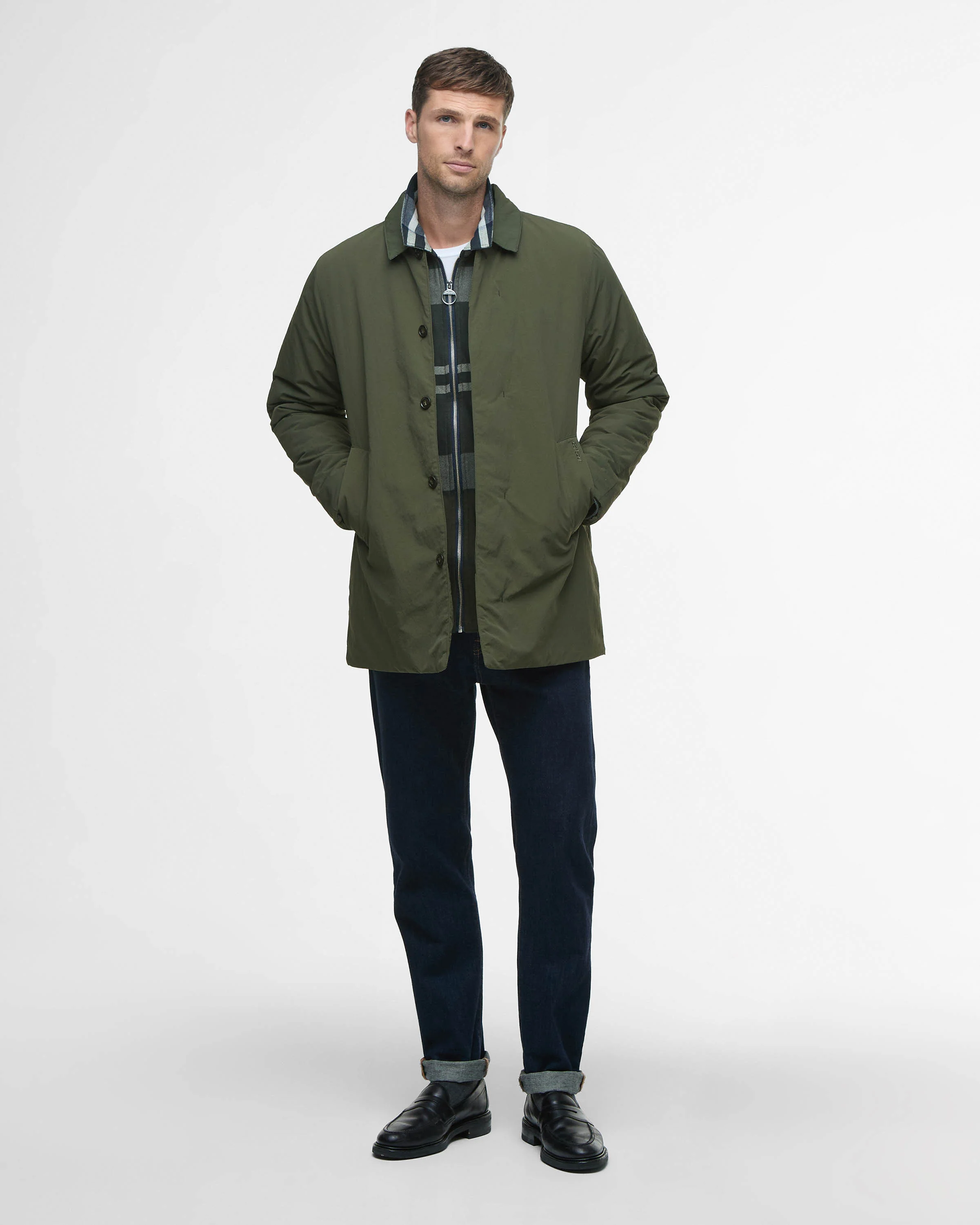 Barbour Wadded Lorden Mens Showerproof Mac - Olive - Image 3