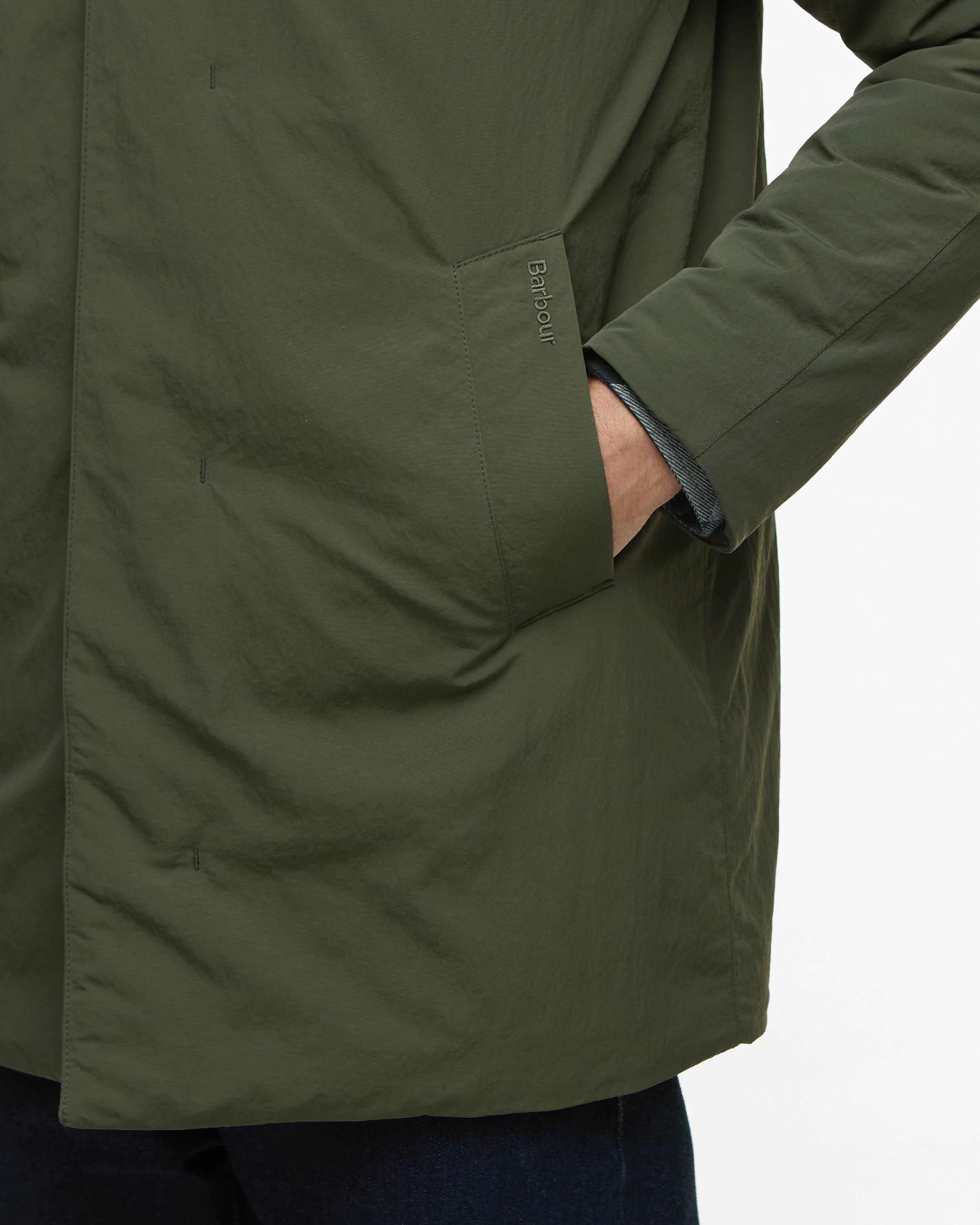 Barbour Wadded Lorden Mens Showerproof Mac - Olive - Image 5
