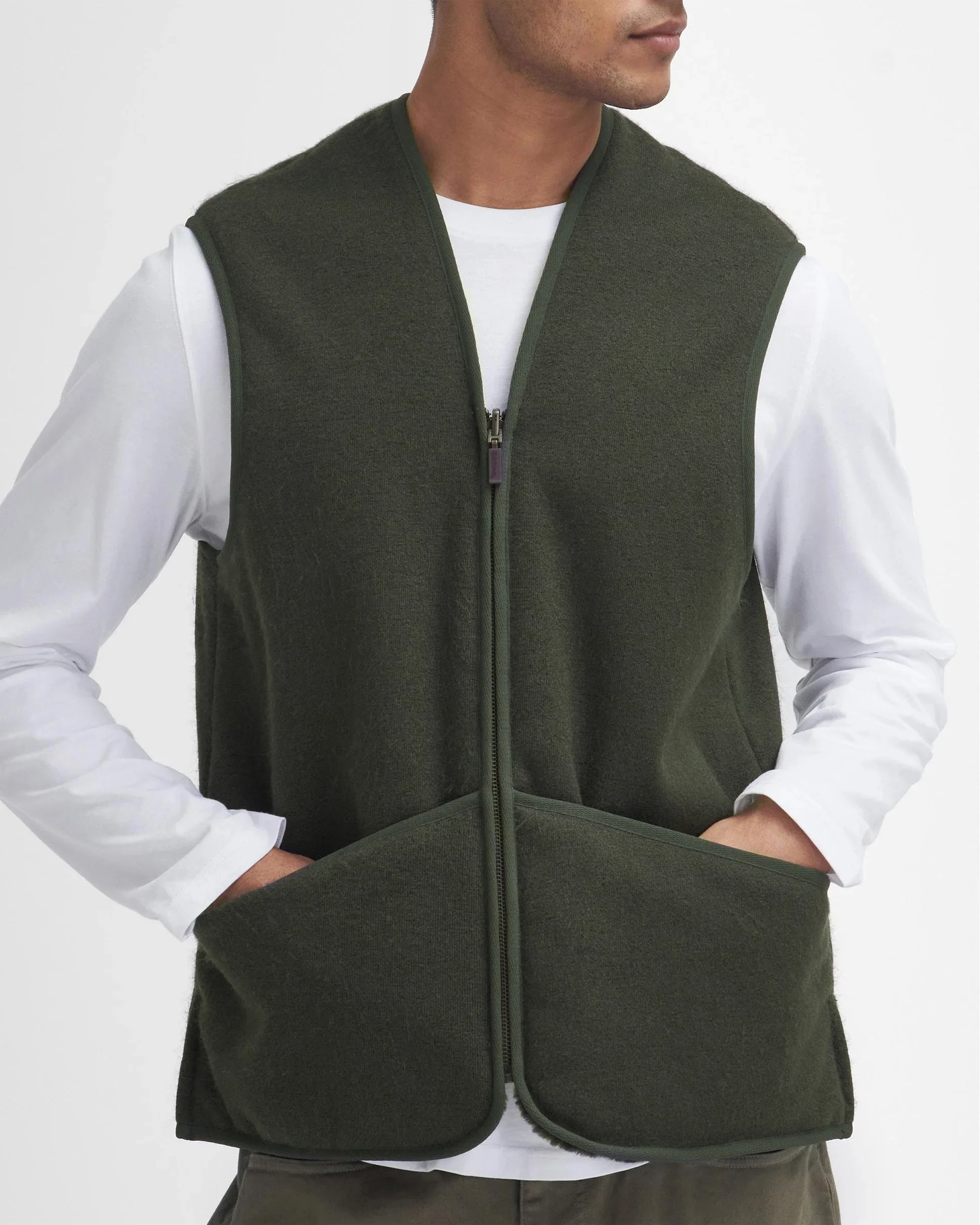 Barbour Warm Pile Waistcoat Zip-In Liner - Sage - Image 4