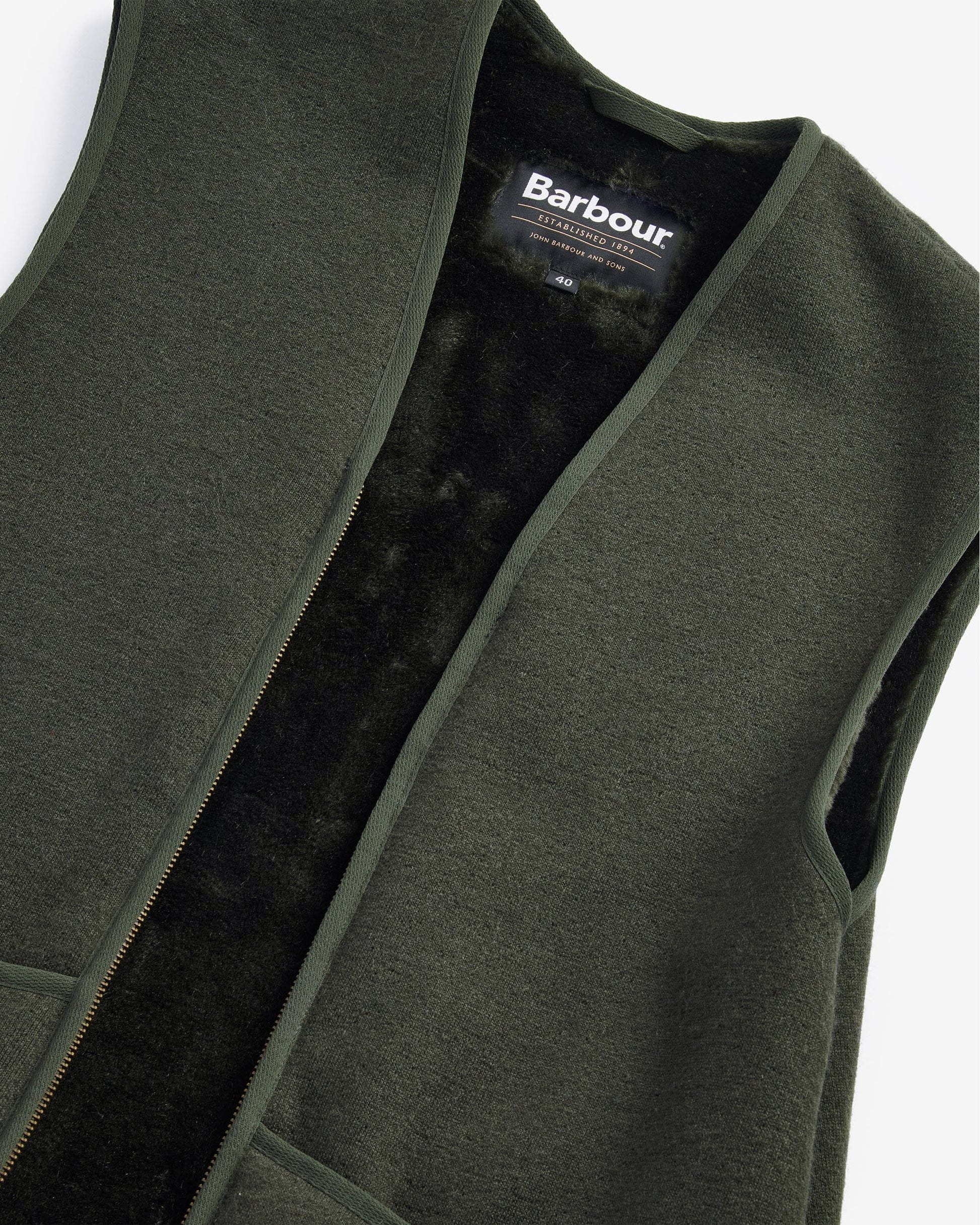 Barbour Warm Pile Waistcoat Zip-In Liner - Sage - Image 7