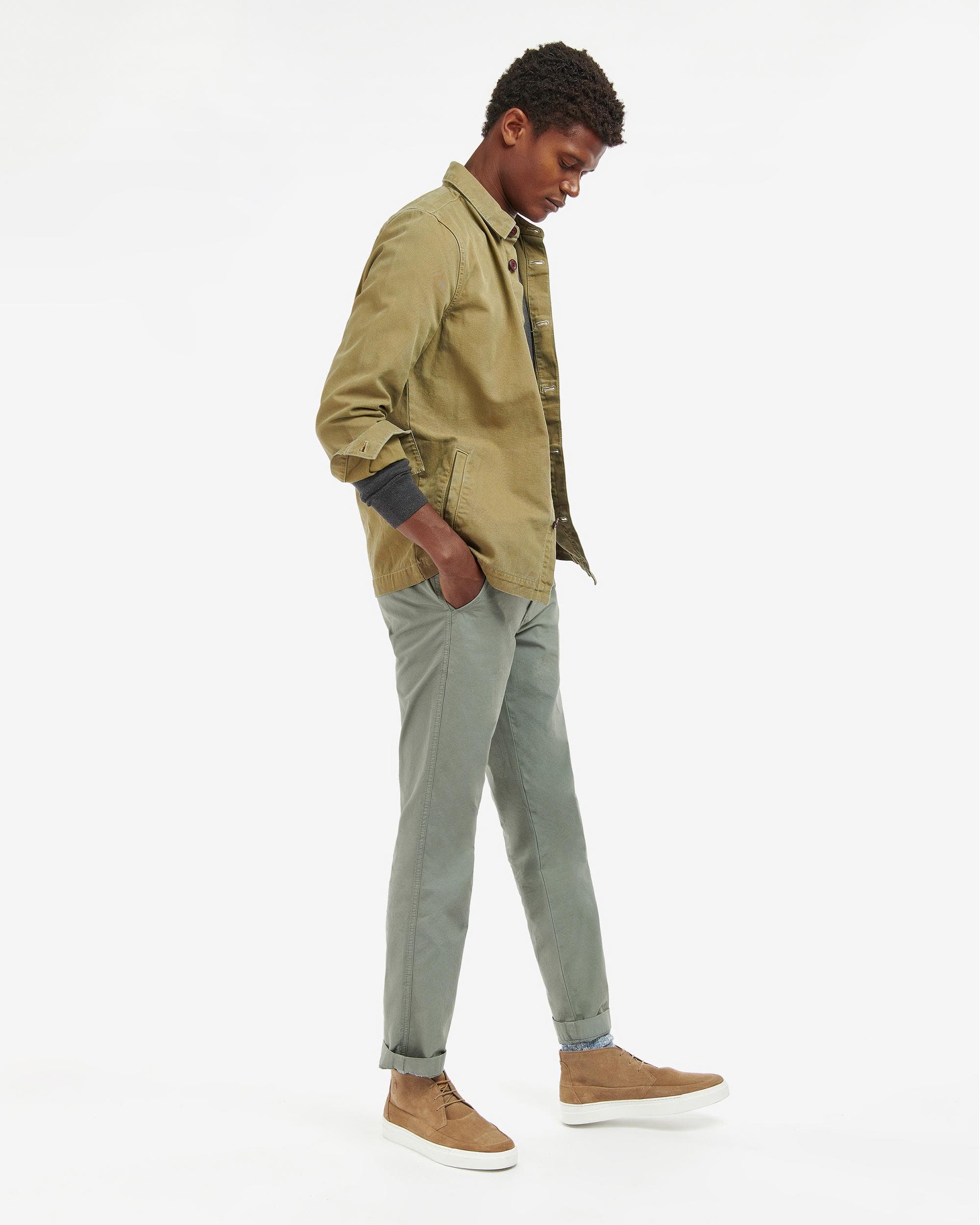 Barbour Washed Mens Overshirt - Bleached Olive - Image 4