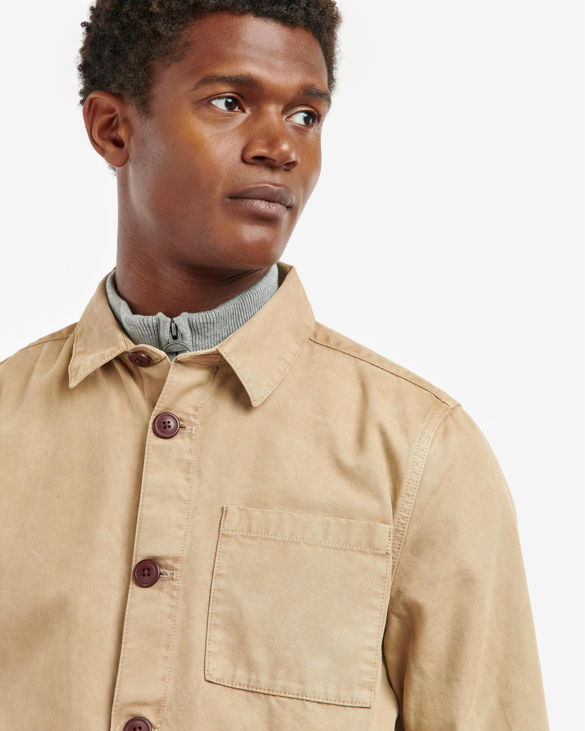 Barbour Washed Mens Overshirt - Washed Stone - Image 2