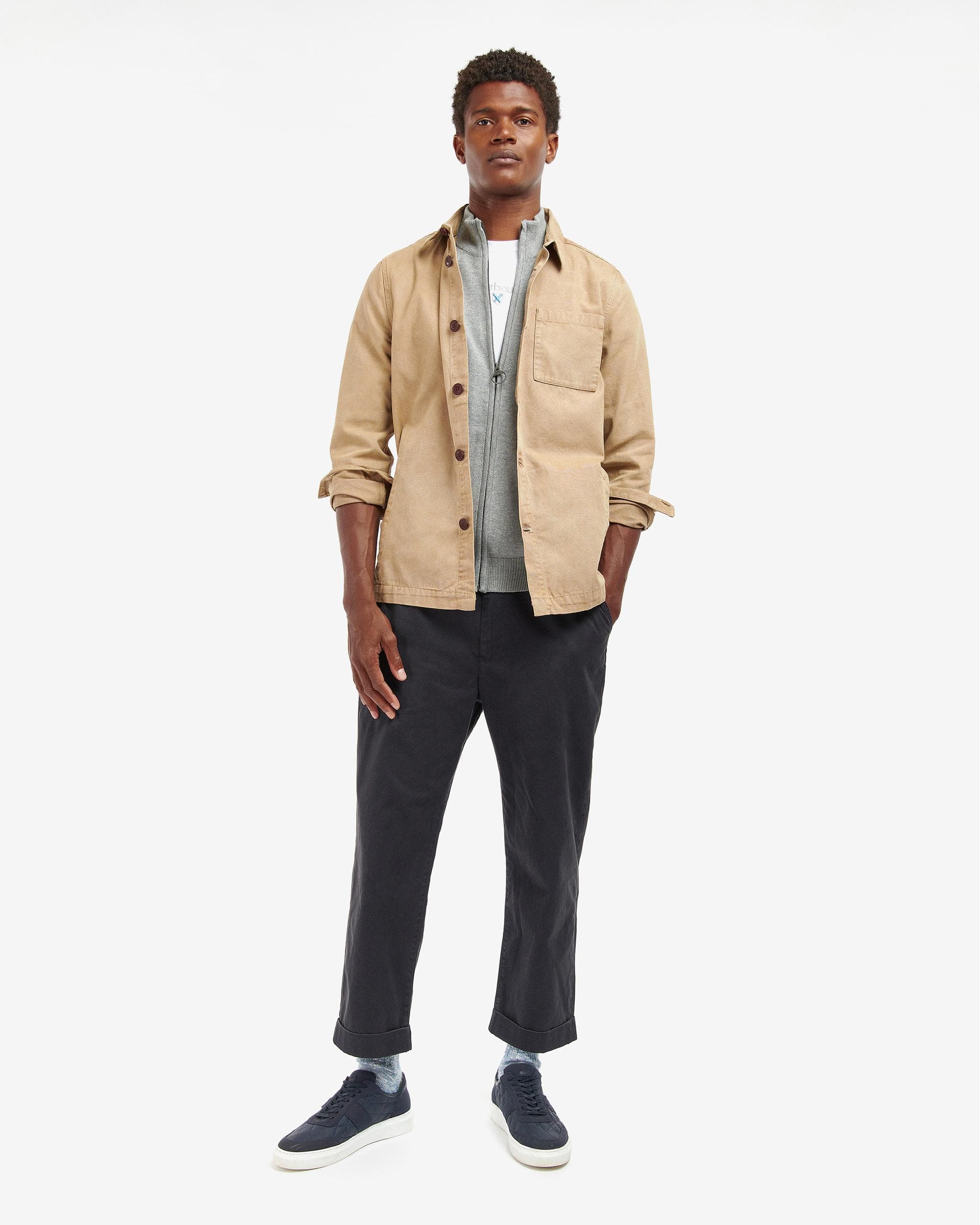 Barbour Washed Mens Overshirt - Washed Stone - Image 4