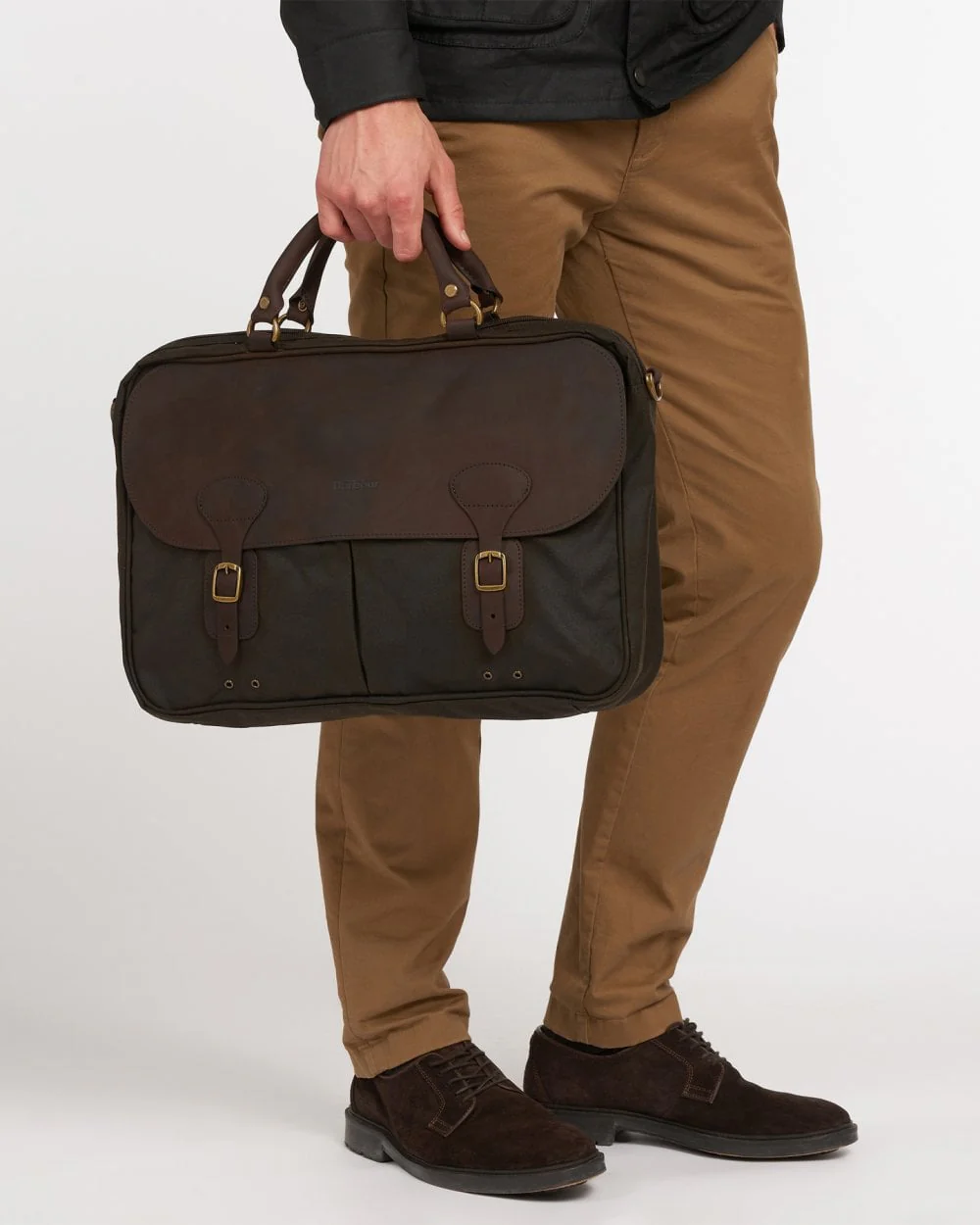 Barbour Wax Unisex Leather Briefcase - Olive - Image 3
