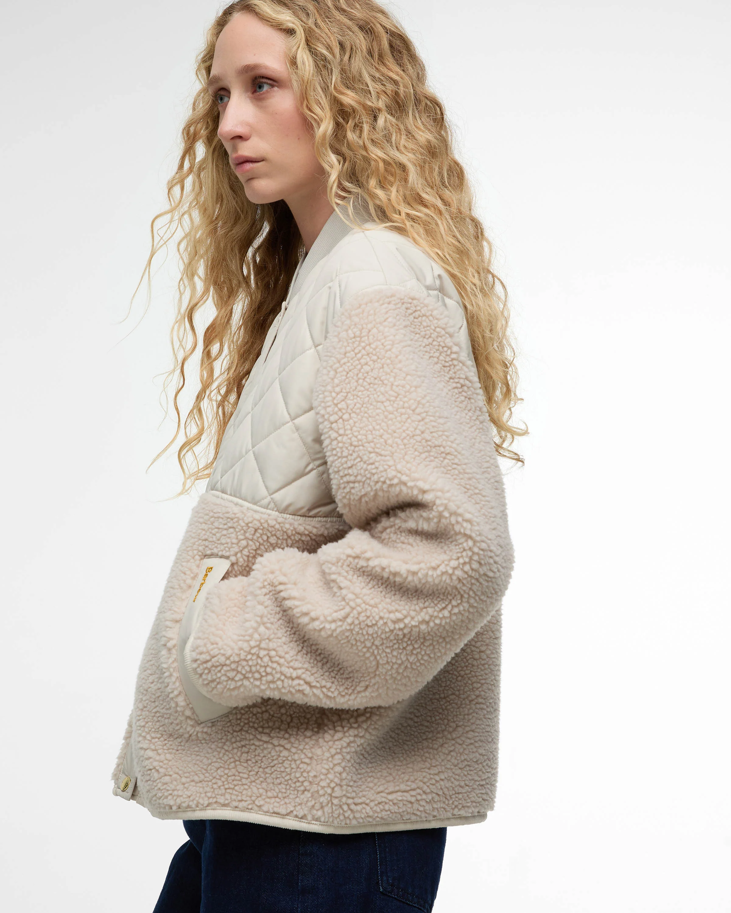 Barbour Wetherby Womens Fleece - Oatmeal/Silver Cloud - Image 3