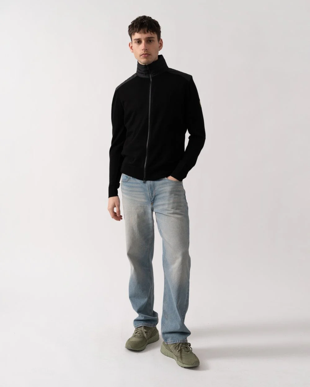 Belstaff Kelby Mens Merino Wool Zip Cardigan - Black - Image 2
