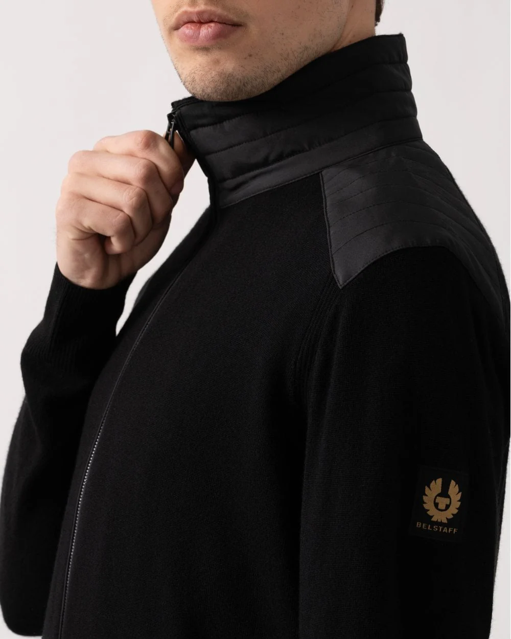 Belstaff Kelby Mens Merino Wool Zip Cardigan - Black - Image 3