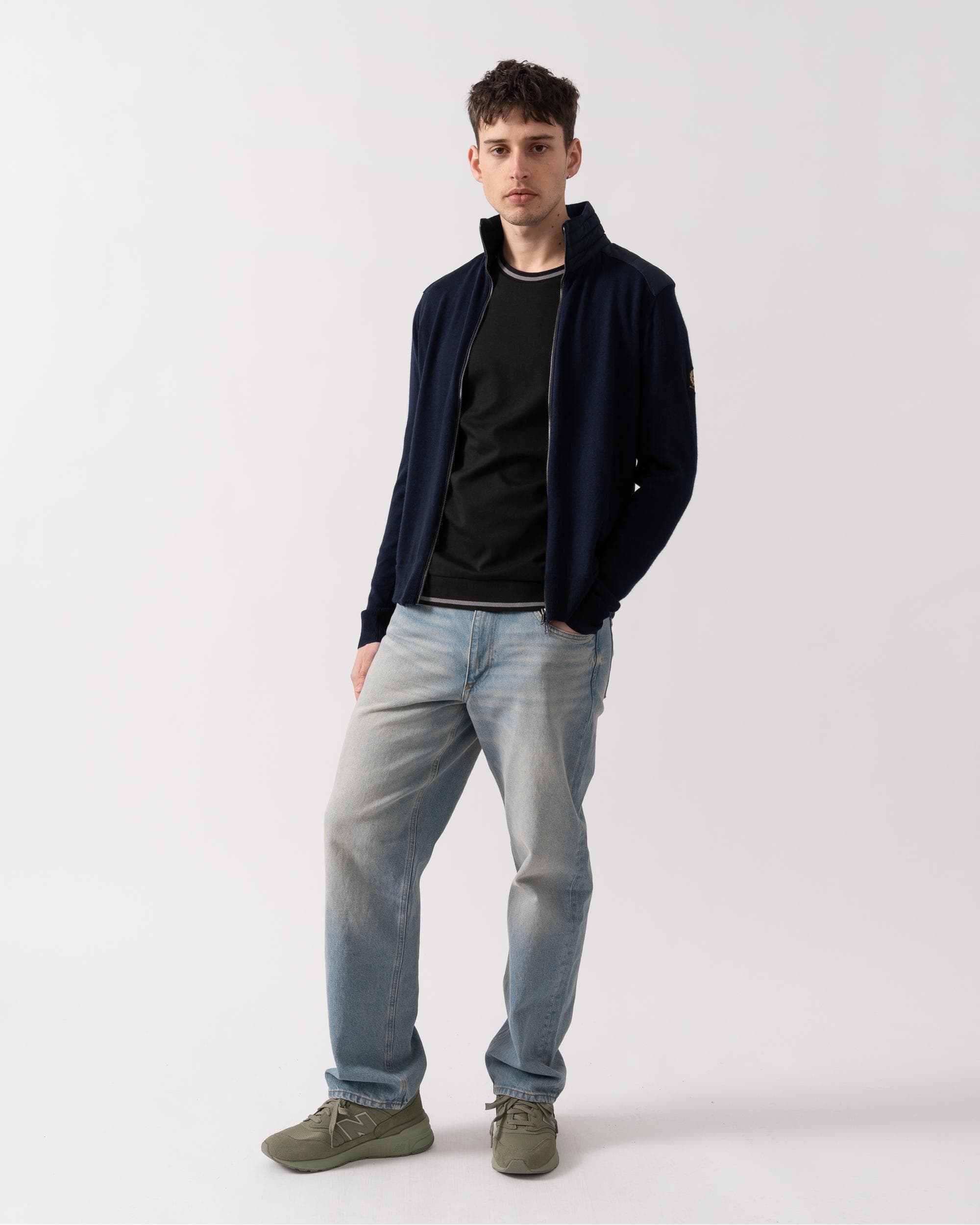 Belstaff Kelby Mens Merino Wool Zip Cardigan - Dark Ink - Image 2