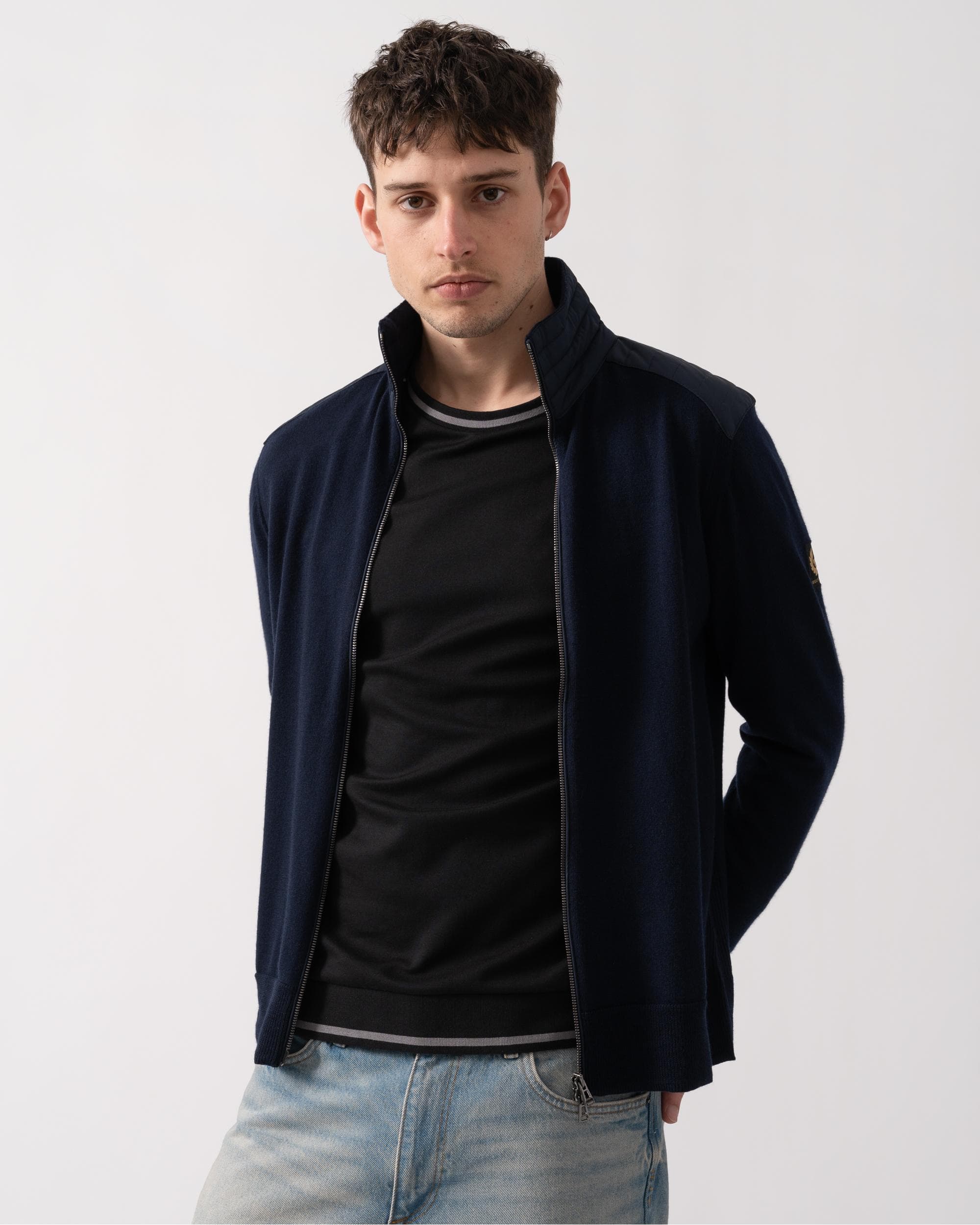 Belstaff Kelby Mens Merino Wool Zip Cardigan - Dark Ink - Image 4